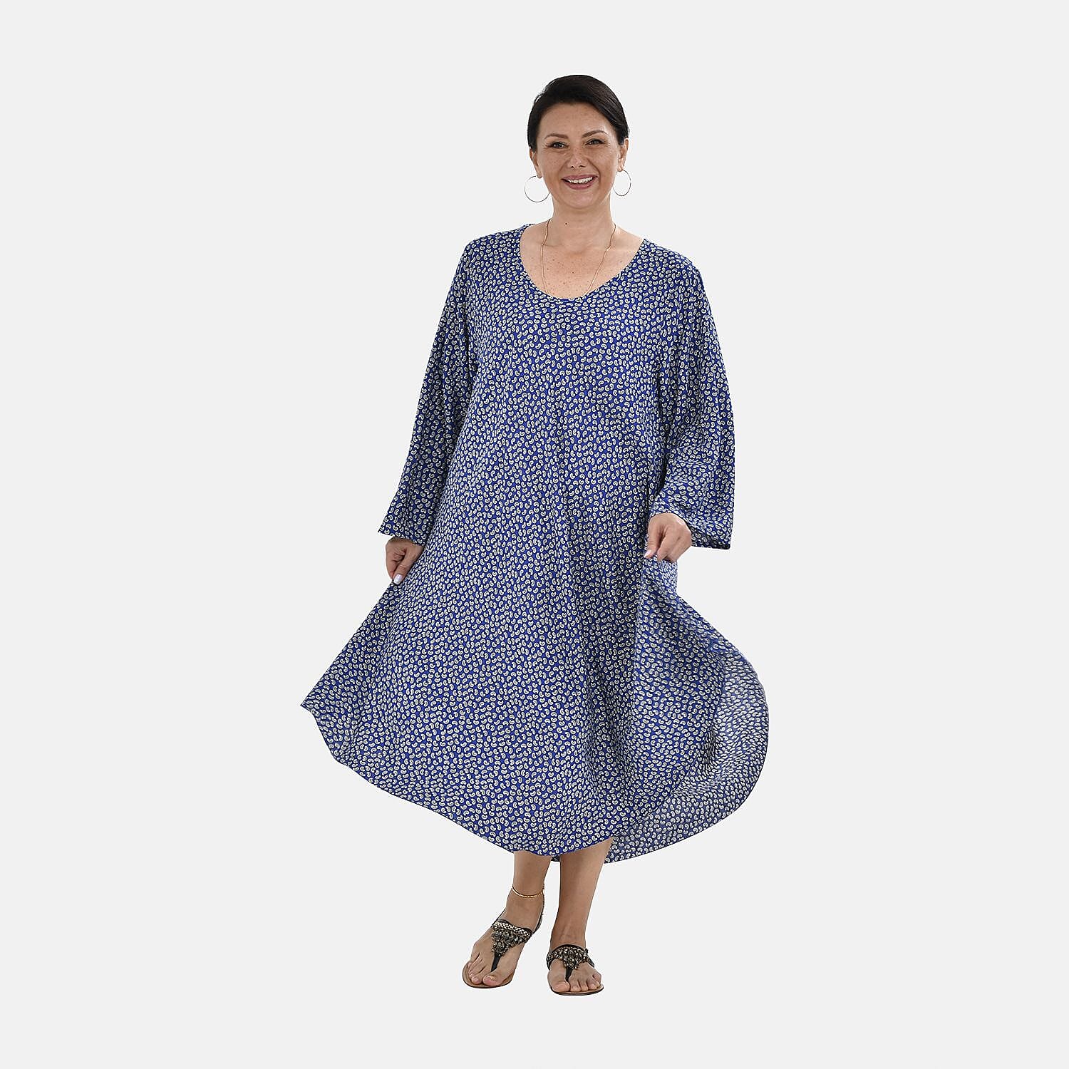 Tamsy 100% Viscose Printed Midi Dress (One Size,8-18) - Black