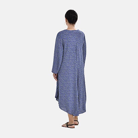 TAMSY 100% Viscose Printed Midi Dress (One Size, 8-18) - Blue