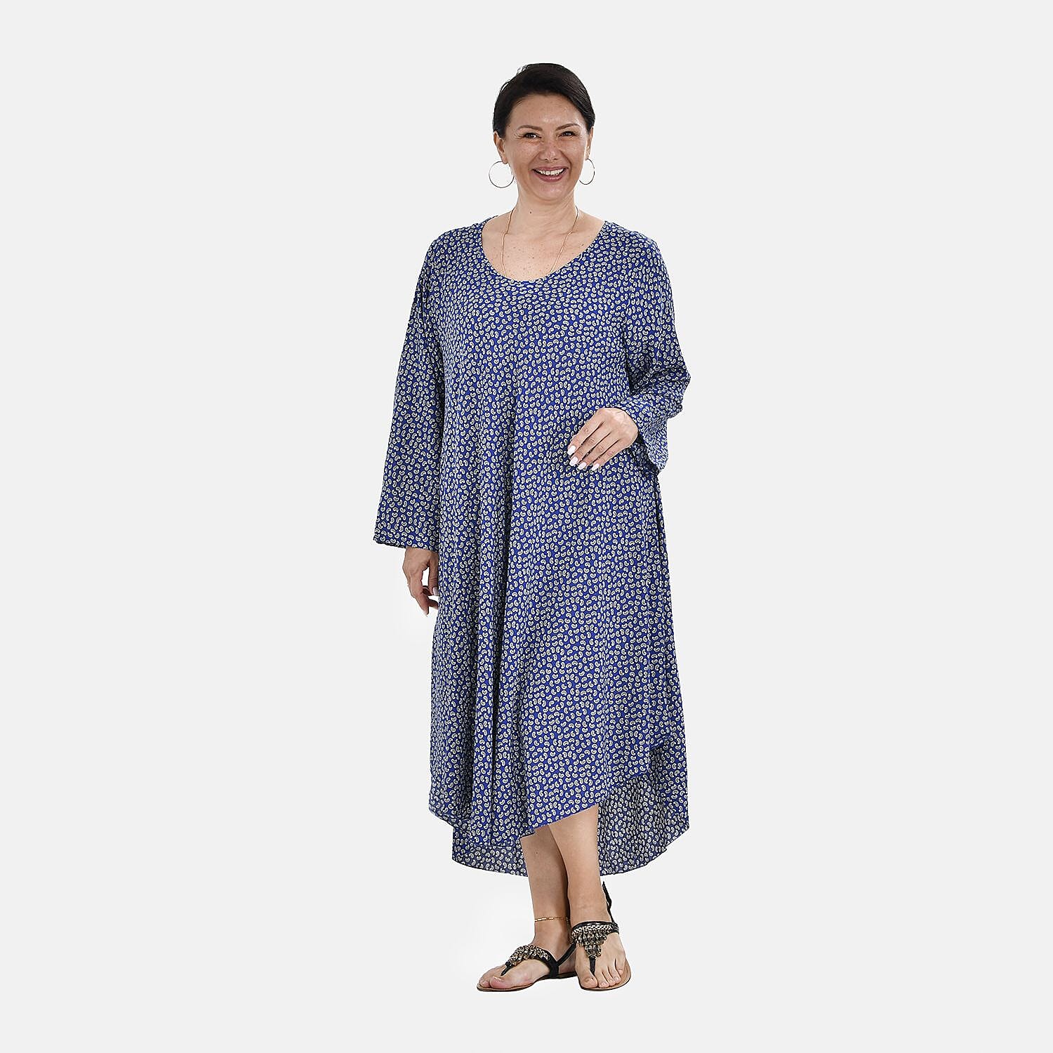 Tamsy 100% Viscose Printed Midi Dress (One Size,8-18) - Black