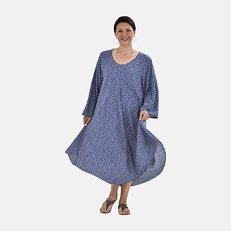 Tamsy Viscose Patterned Midi Dress (Curve Size, 20-26) - Navy & White
