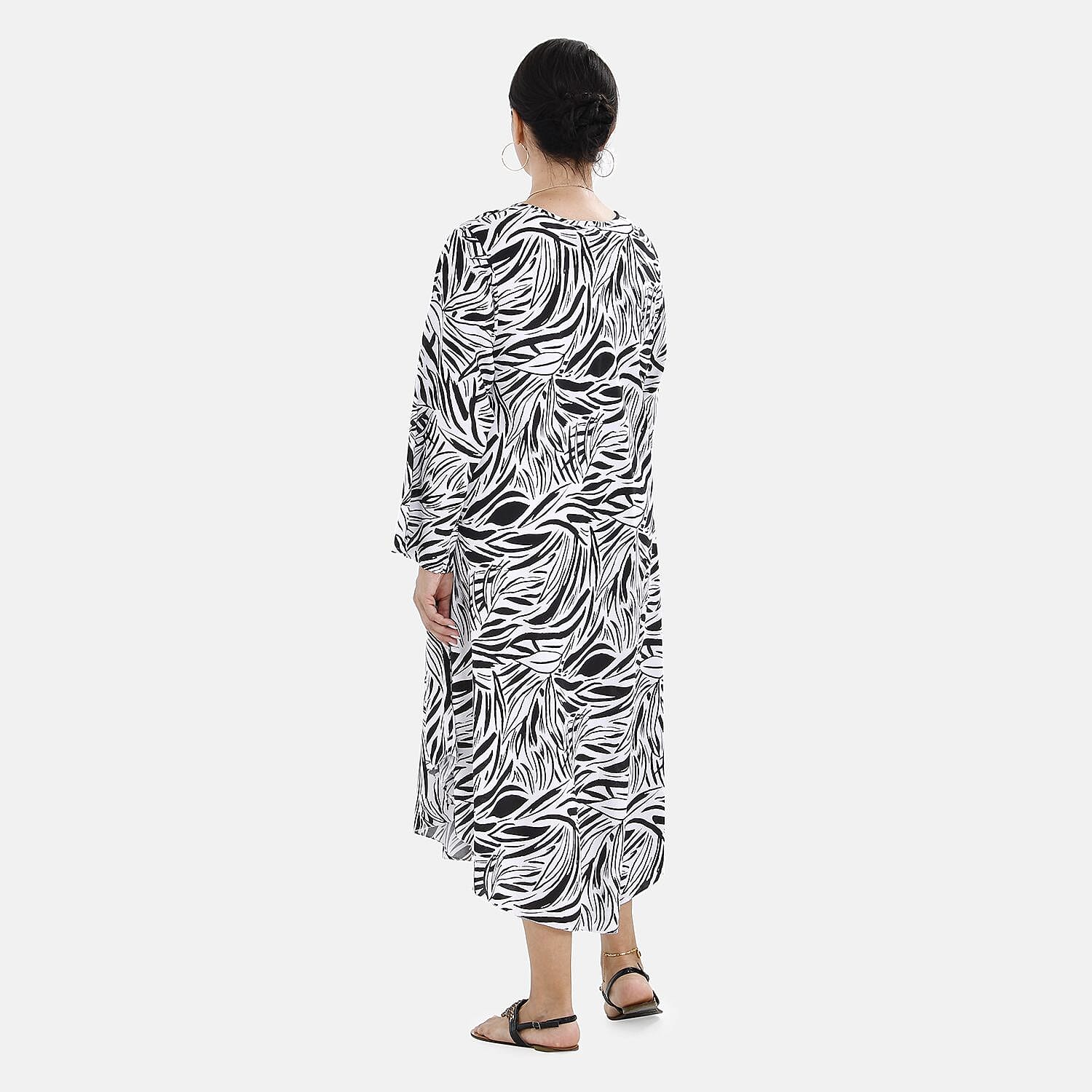Tamsy 100% Viscose Printed Midi Dress (One Size,8-18) - Black