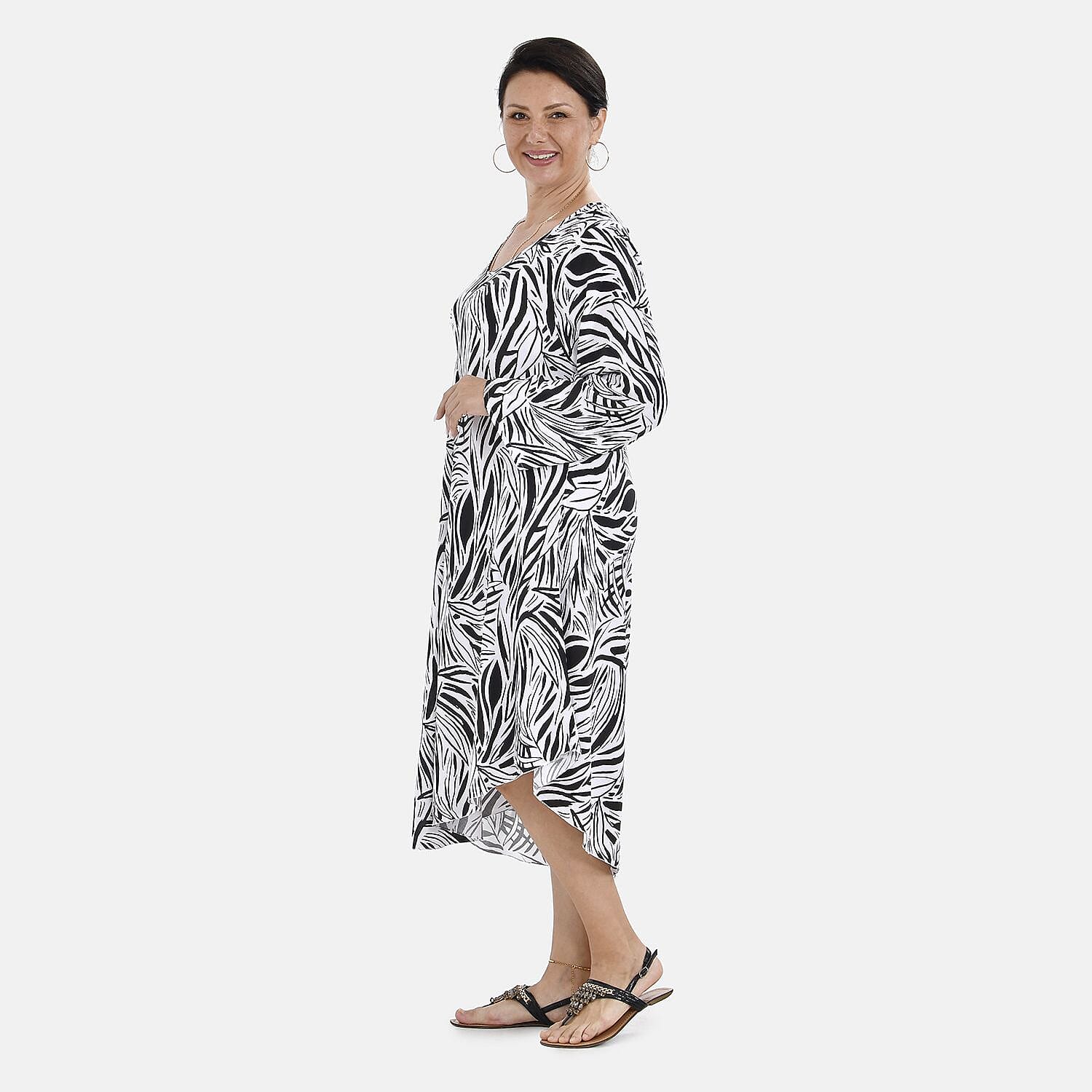Tamsy 100% Viscose Printed Midi Dress (One Size,8-18) - Black