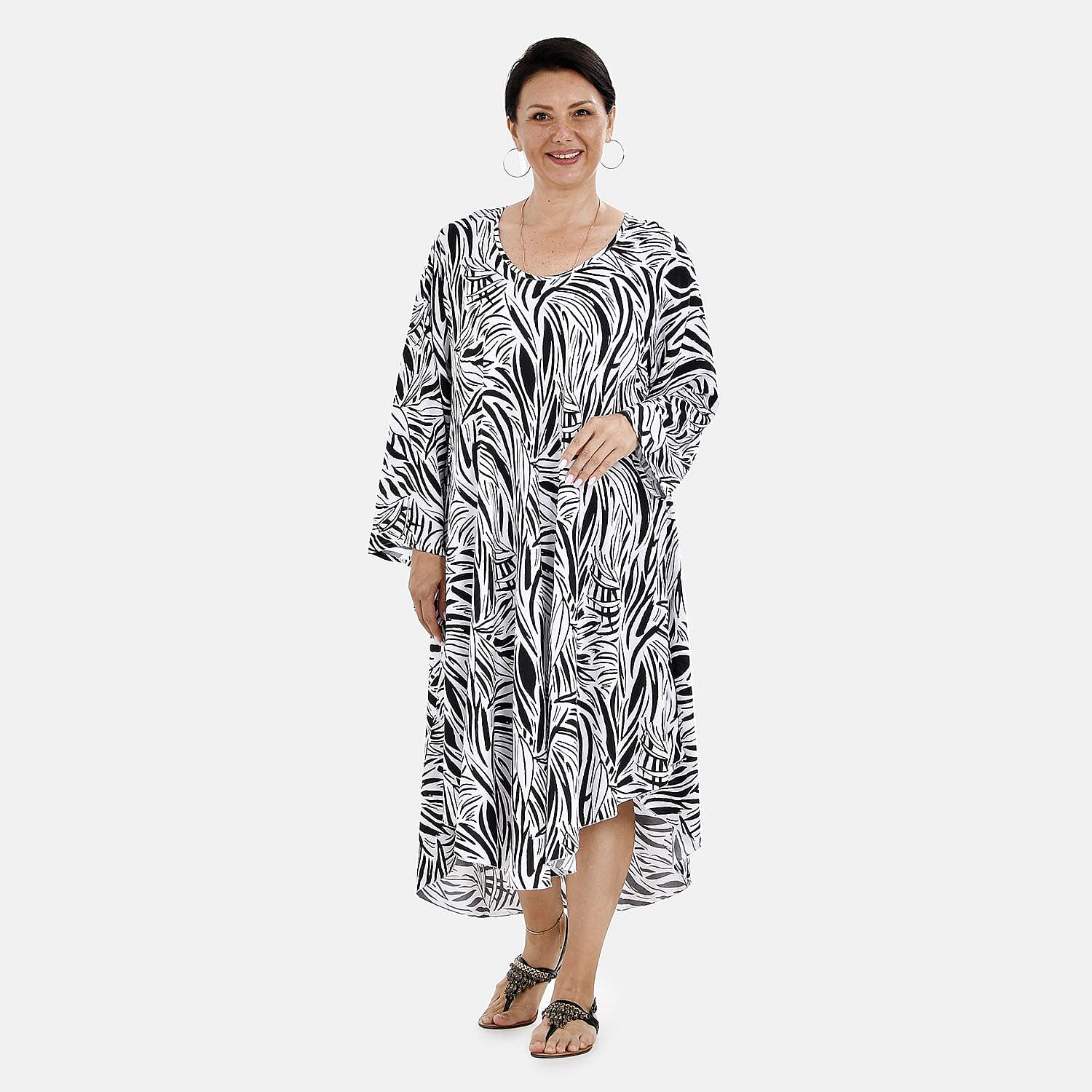 Tamsy 100% Viscose Printed Midi Dress (One Size,8-18) - Black