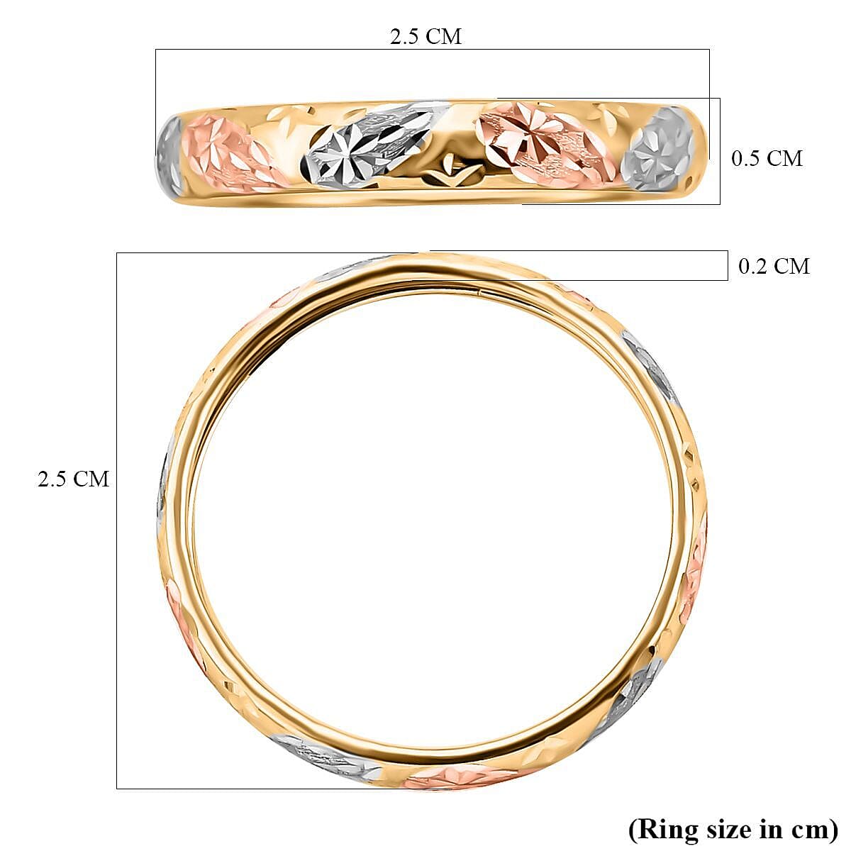 Royal Bali Collection 9K Yellow Gold Band Ring with Silver and Rose Gold Plating