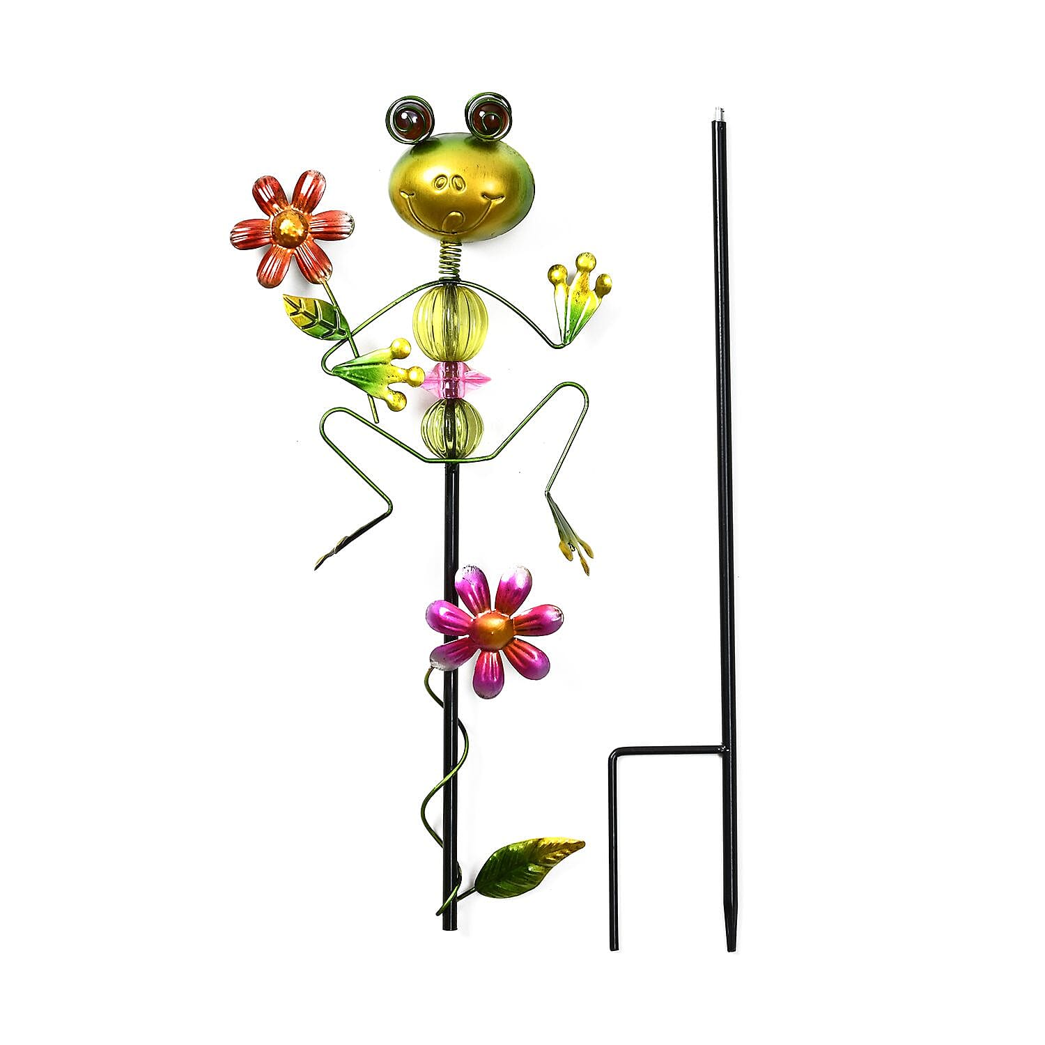 Outdoor Garden Decoration Frog with Flower Stake - Green and Red