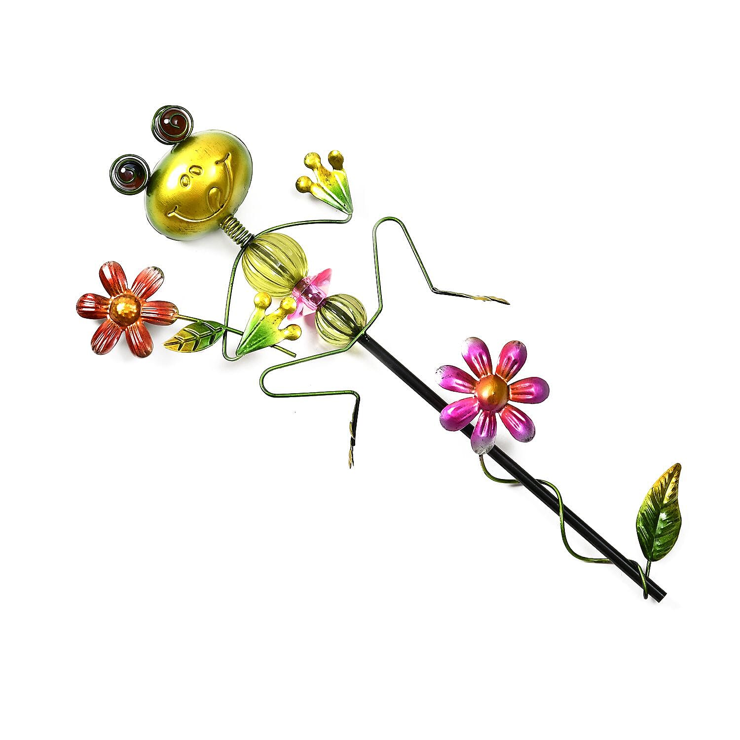 Outdoor Garden Decoration Frog with Flower Stake - Green and Red