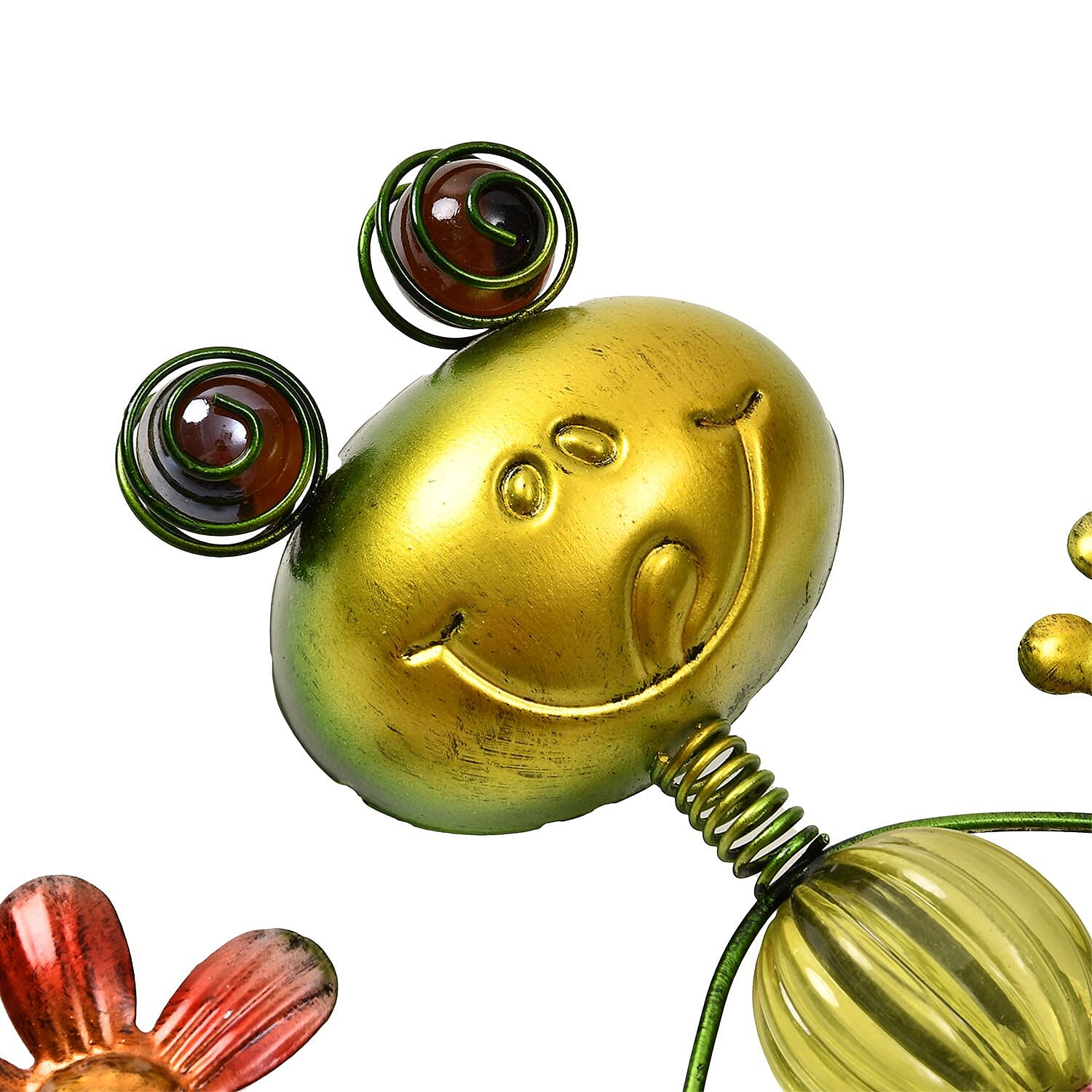 Outdoor Garden Decoration Frog with Flower Stake - Green and Red