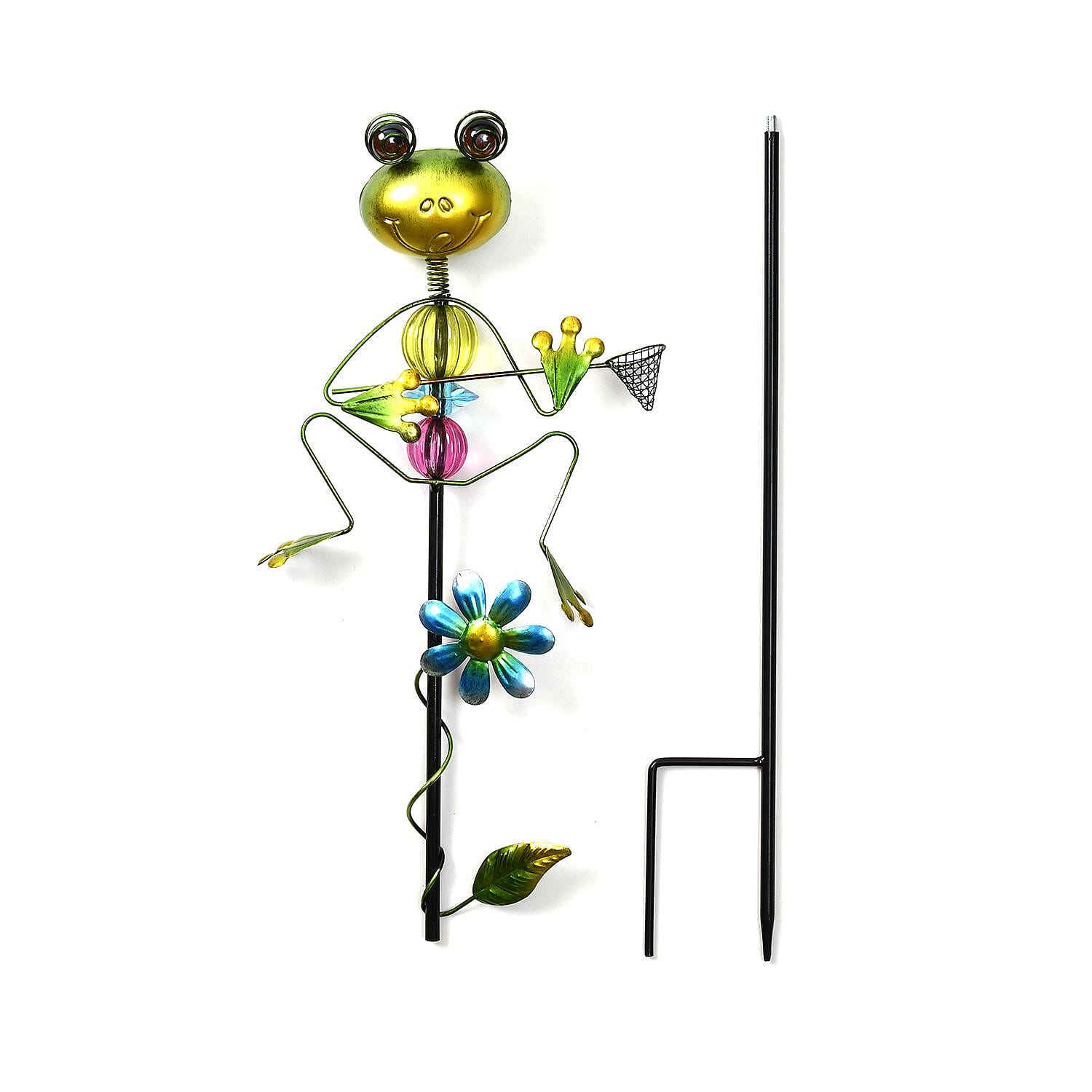 Outdoor Garden Decoration Frog with Rush-up Stake - Green - Blue