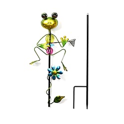 Outdoor Garden Decoration Frog with Shovel Stake - Green - Red