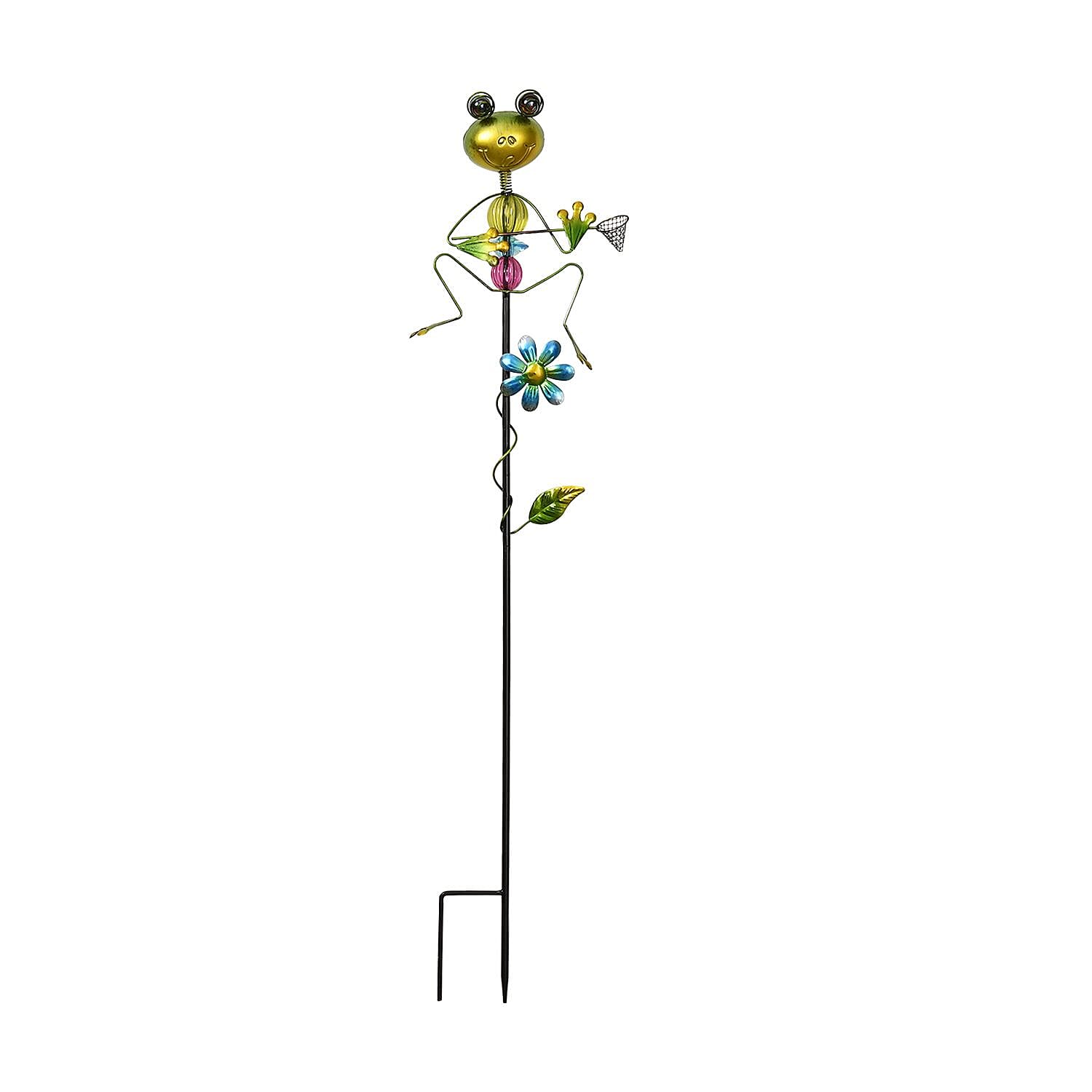 Outdoor Garden Decoration Frog with Rush-up Stake - Green - Blue