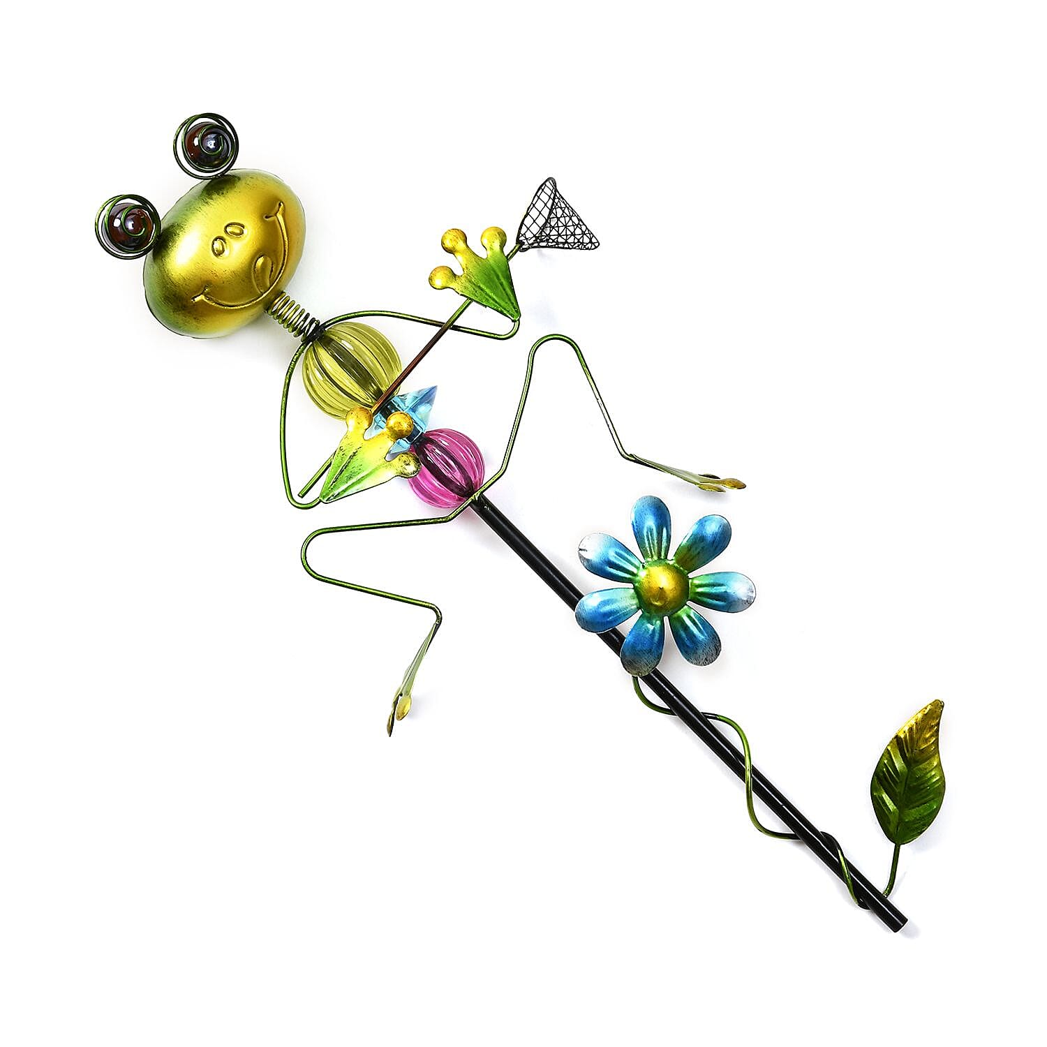 Outdoor Garden Decoration Frog with Rush-up Stake - Green - Blue