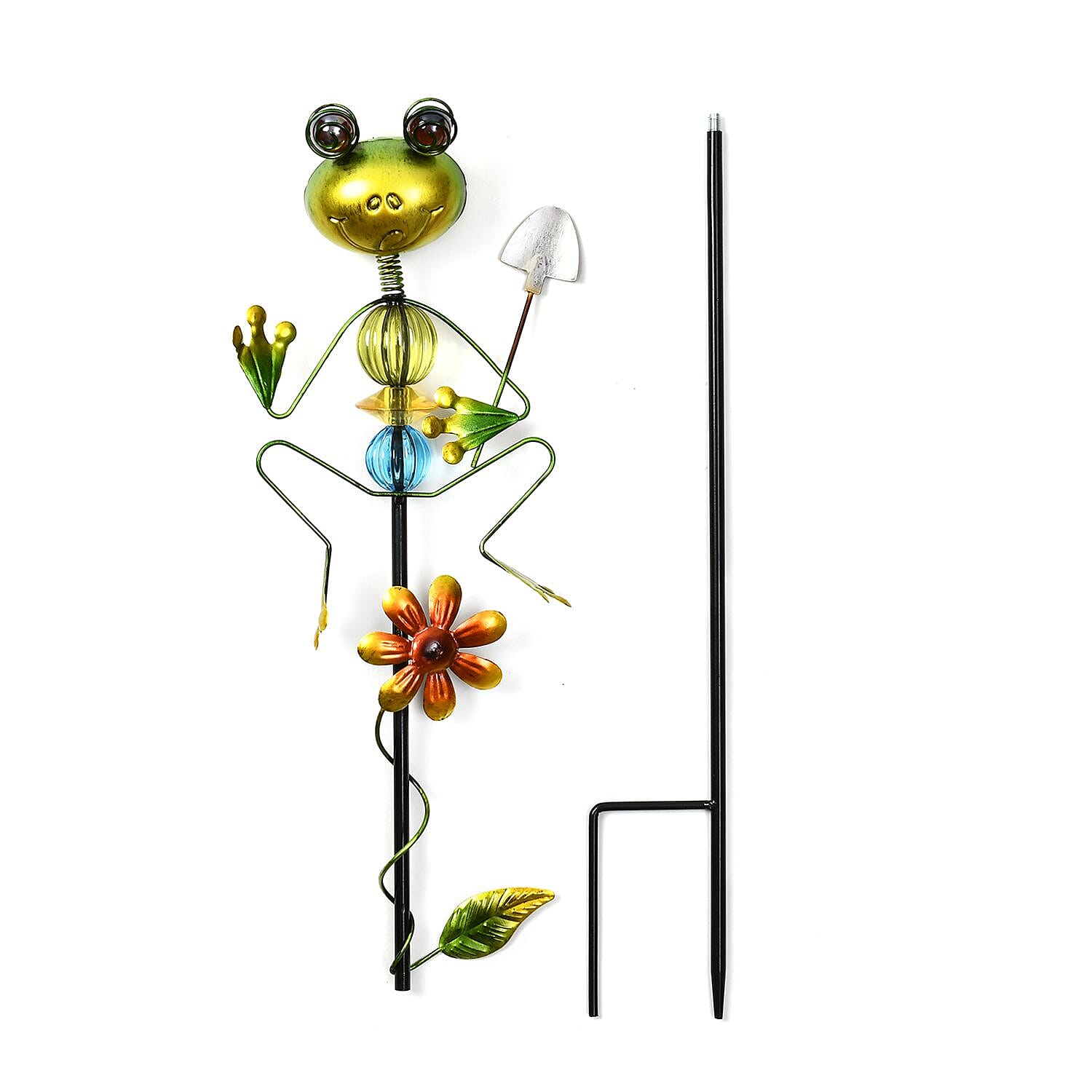 Outdoor Garden Decoration Frog with Shovel Stake - Green - Red