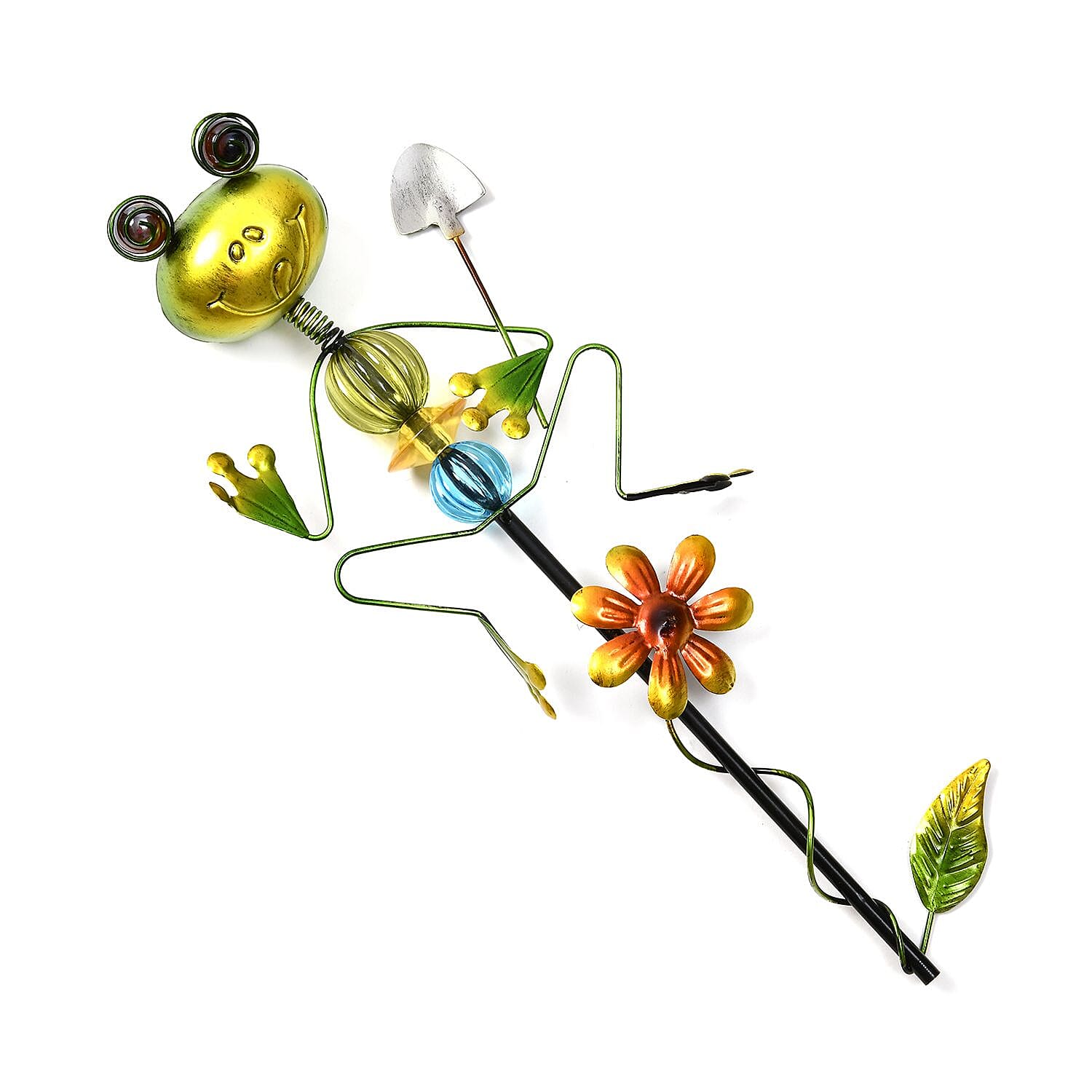Outdoor Garden Decoration Frog with Shovel Stake - Green - Red
