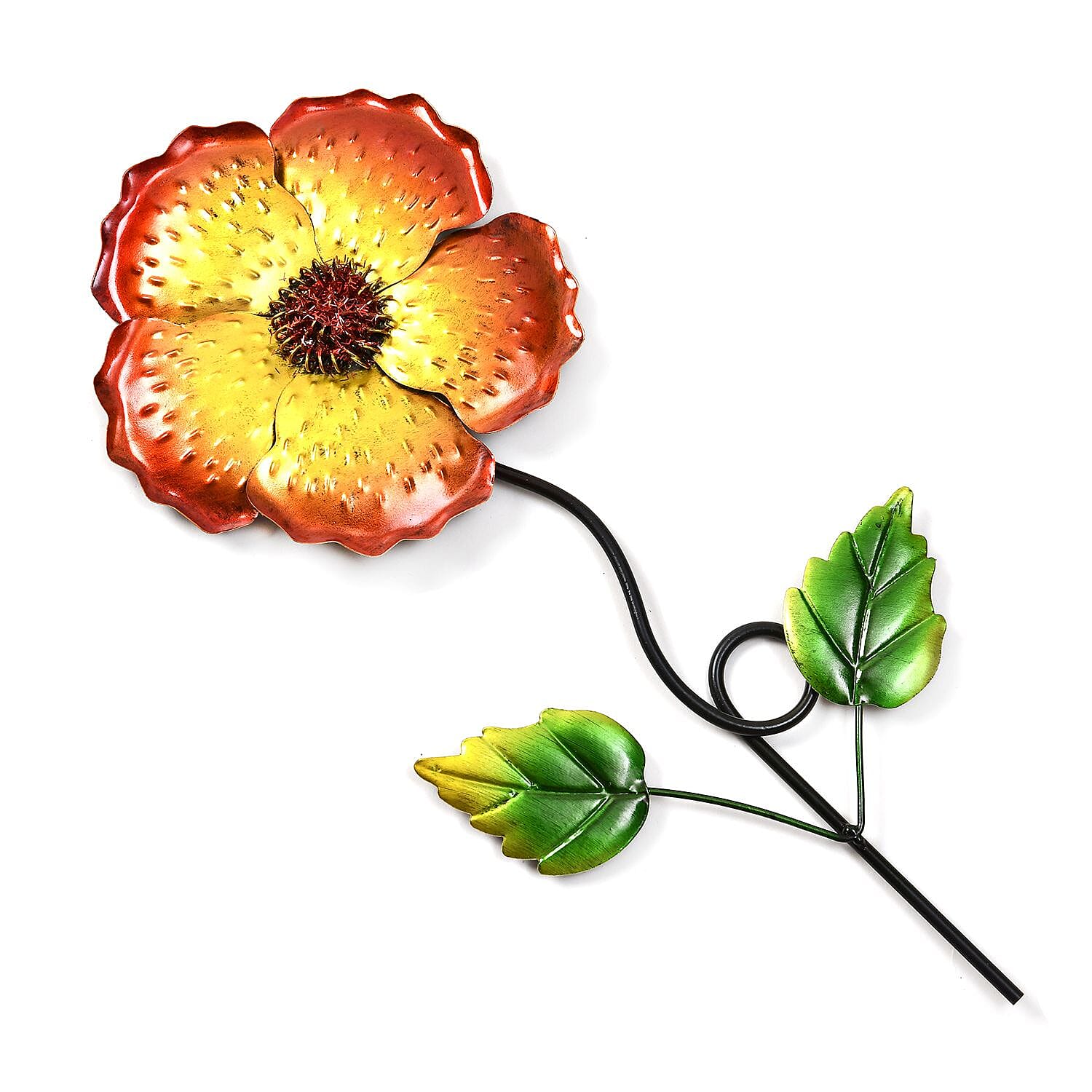 Outdoor Garden Decoration Flower Metal Stake - Green & Orange