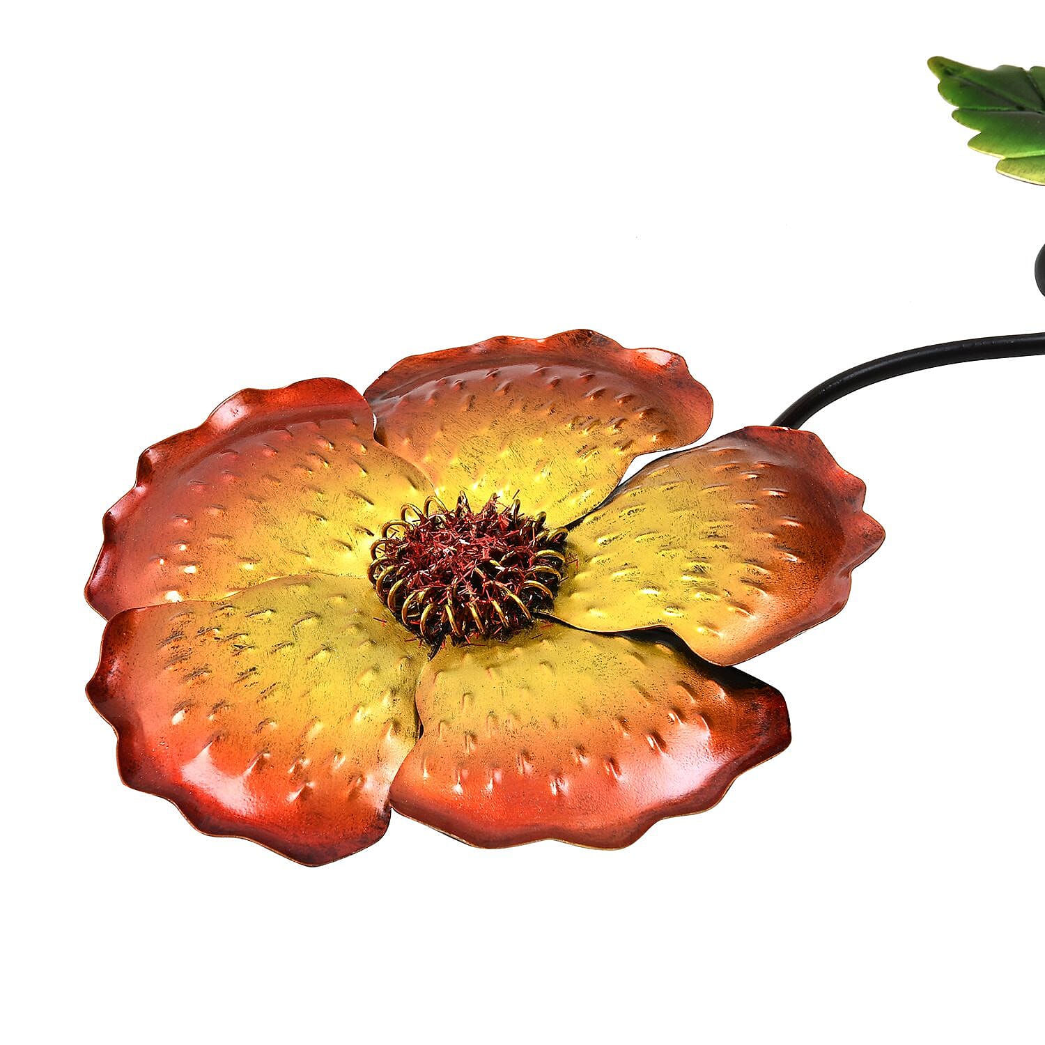 Outdoor Garden Decoration Flower Metal Stake - Green & Orange