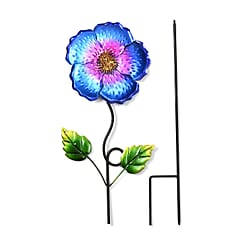 Outdoor Garden Decoration Flower Metal Stake - Green & Orange