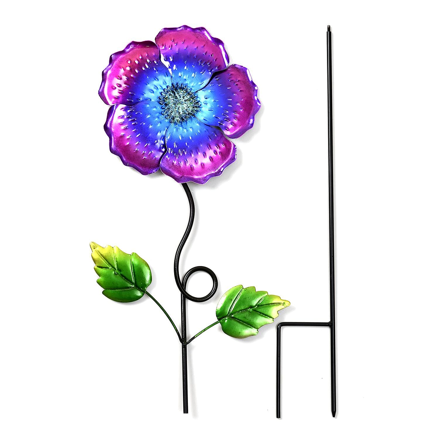 Outdoor Garden Decoration Flower Metal Stake - Green & Purple