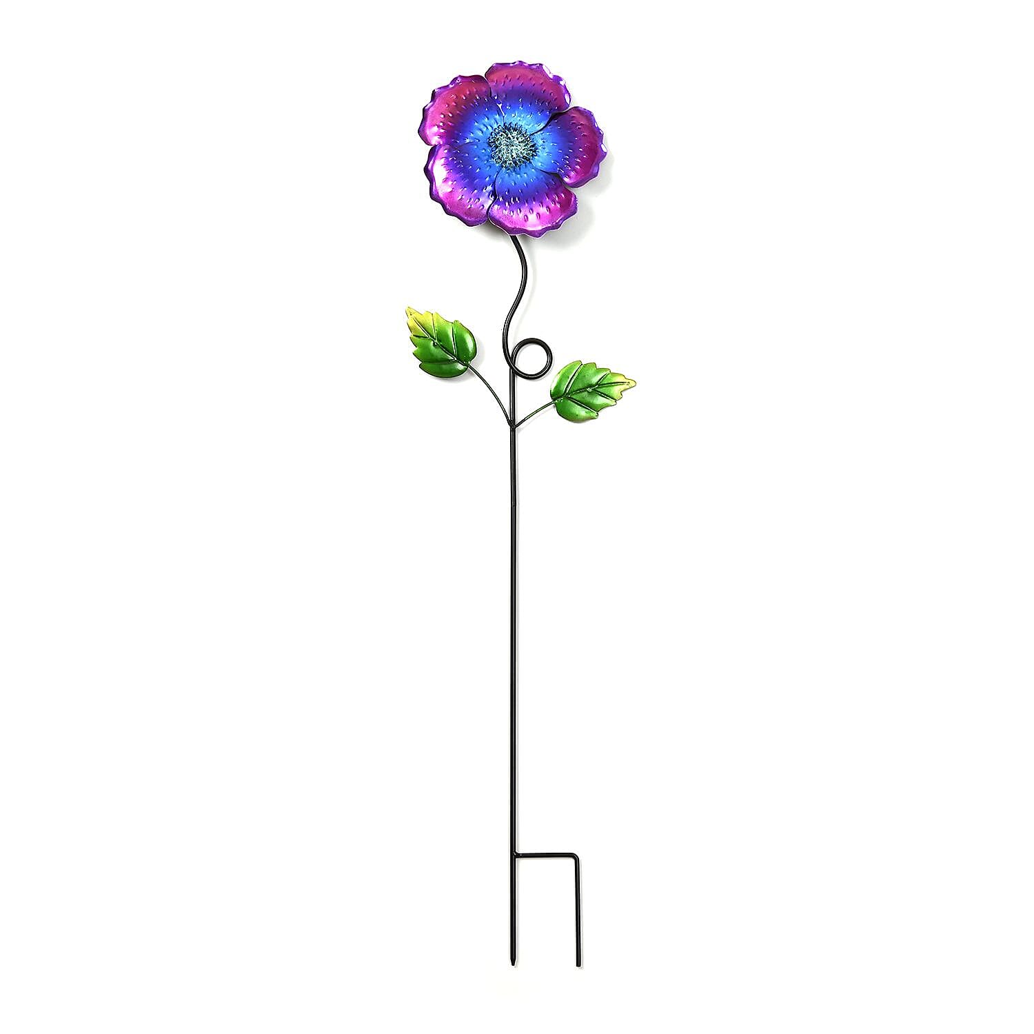 Outdoor Garden Decoration Flower Metal Stake - Green & Purple
