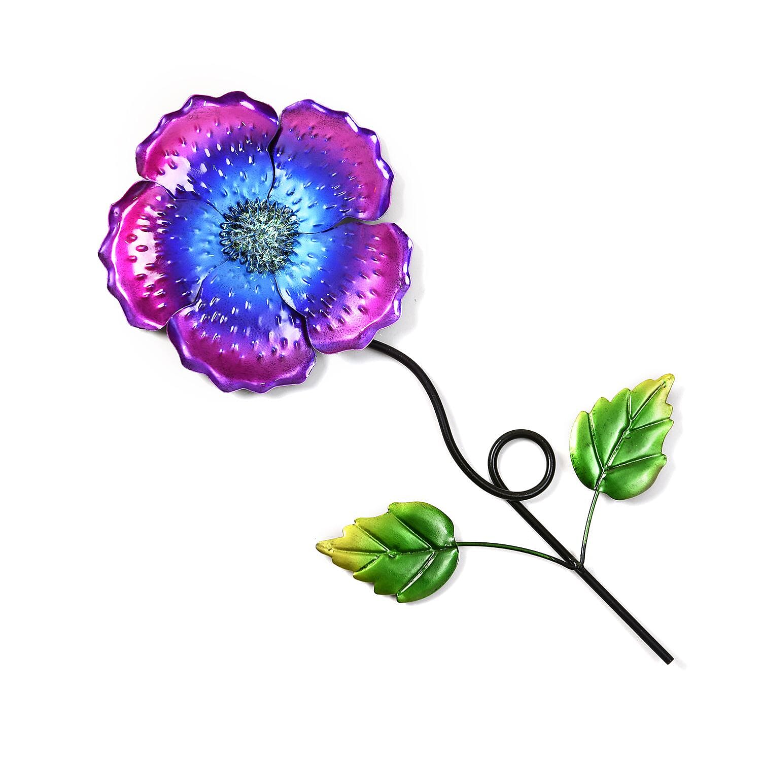 Outdoor Garden Decoration Flower Metal Stake - Green & Purple