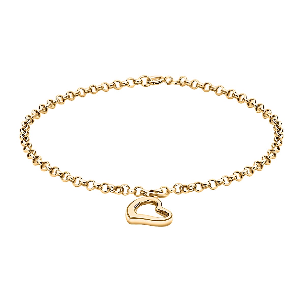 Italian Made Closeout Deal - 9K Yellow Gold Floating Open Heart Charm Bracelet (Size - 7.25)