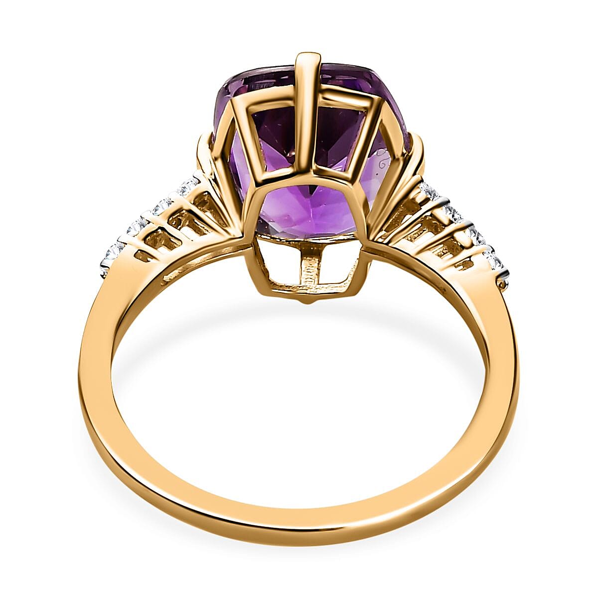 9K Yellow Gold Mashamba Amethyst and Moissanite Solitaire Ring 3.86 Ct.