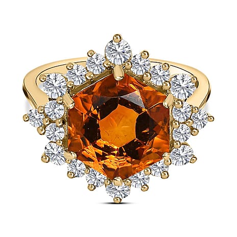 9K Yellow Gold Serra Gaucha Citrine and Moissanite Ring 3.77 Ct.