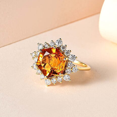 9K Yellow Gold Serra Gaucha Citrine and Moissanite Ring 3.77 Ct.