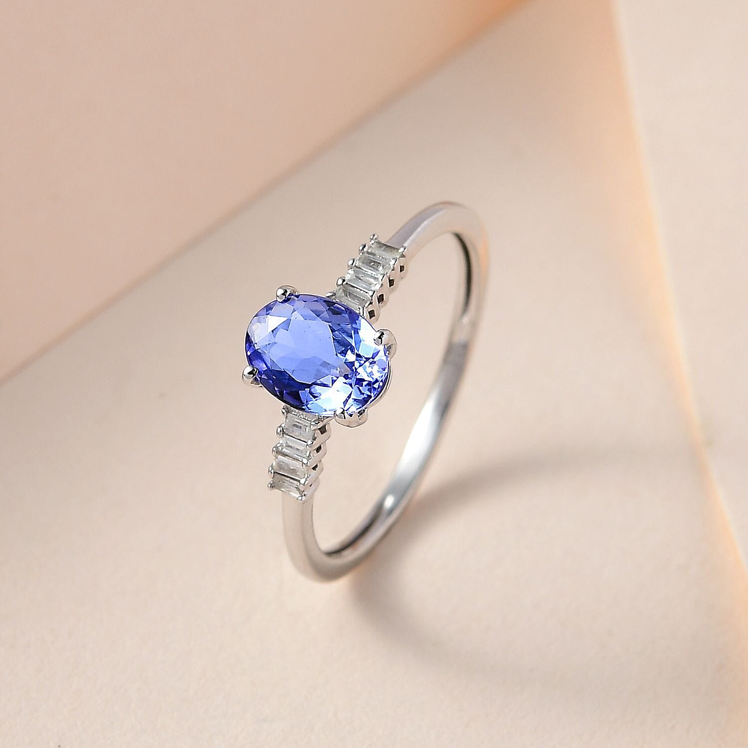 9K White Gold Tanzanite and Diamond Ring 0.98 Ct.