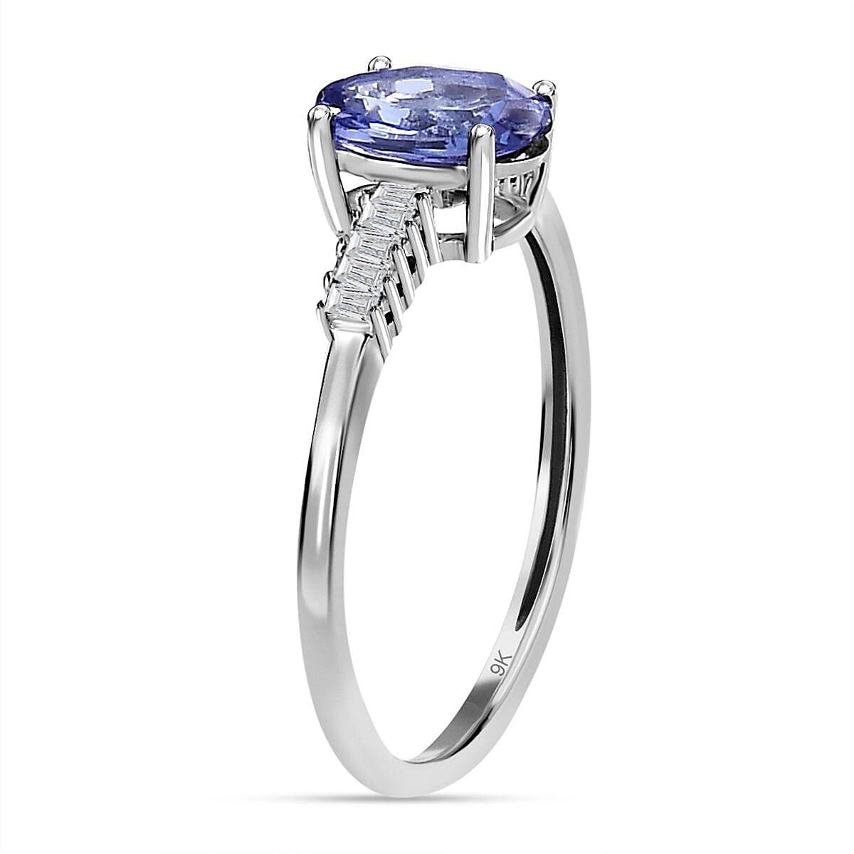 9K White Gold Tanzanite and Diamond Ring 0.98 Ct.