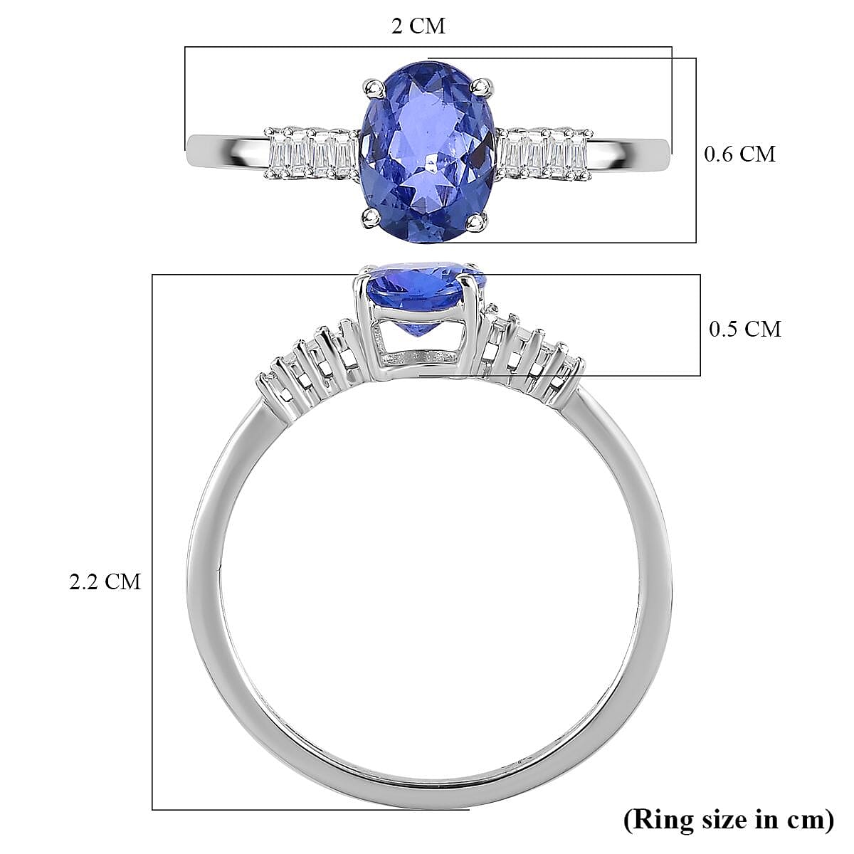 9K White Gold Tanzanite and Diamond Ring 0.98 Ct.