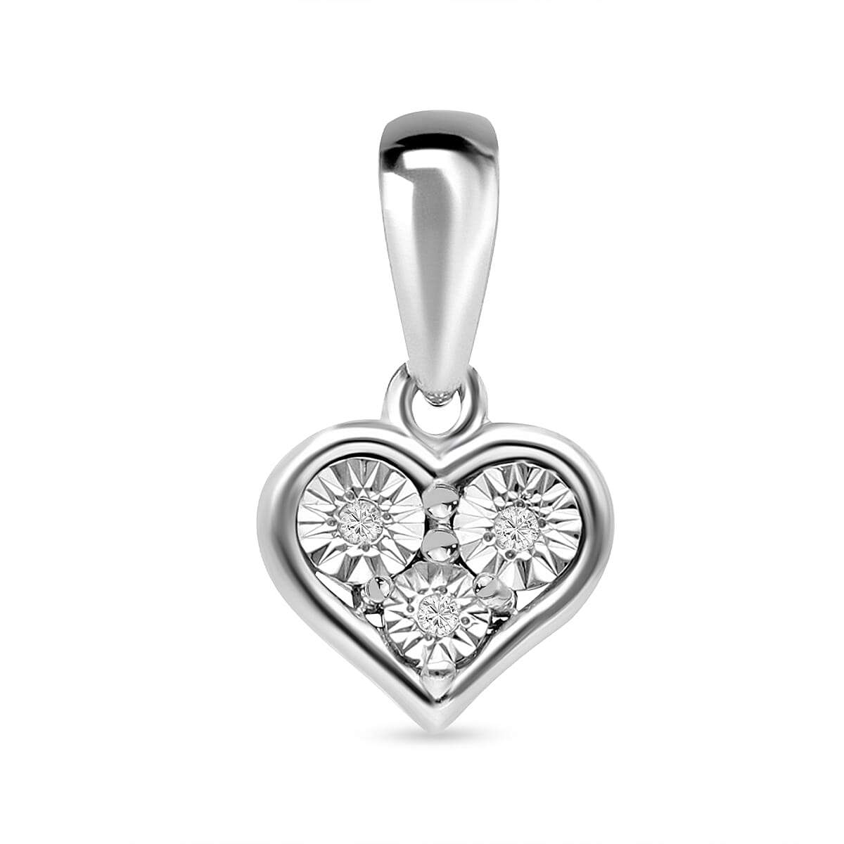 Diamond Heart Pendant in Platinum Overlay Sterling Silver.