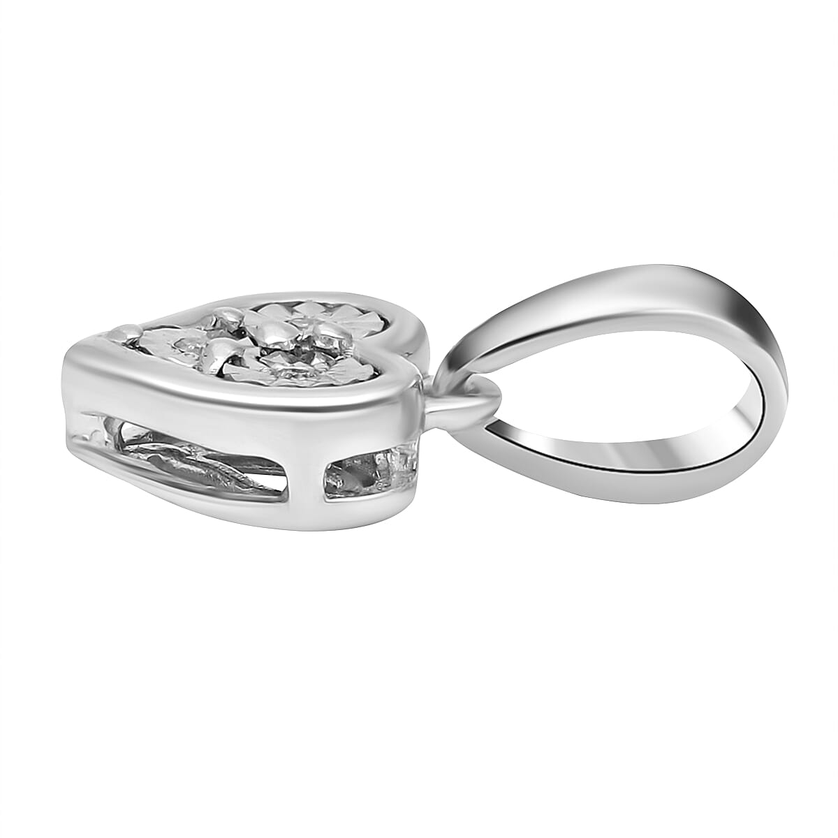 Diamond Heart Pendant in Platinum Overlay Sterling Silver.