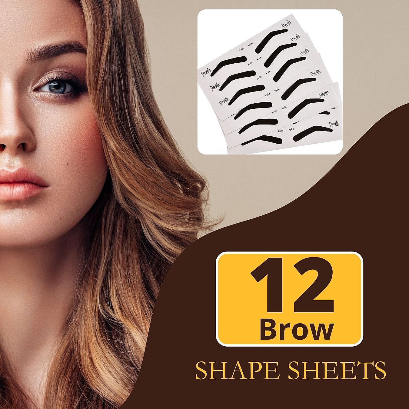 Shavata- Kylie Stencil with Double Ended Pencil (4x3 = 12 Brow Shape Sheets)
