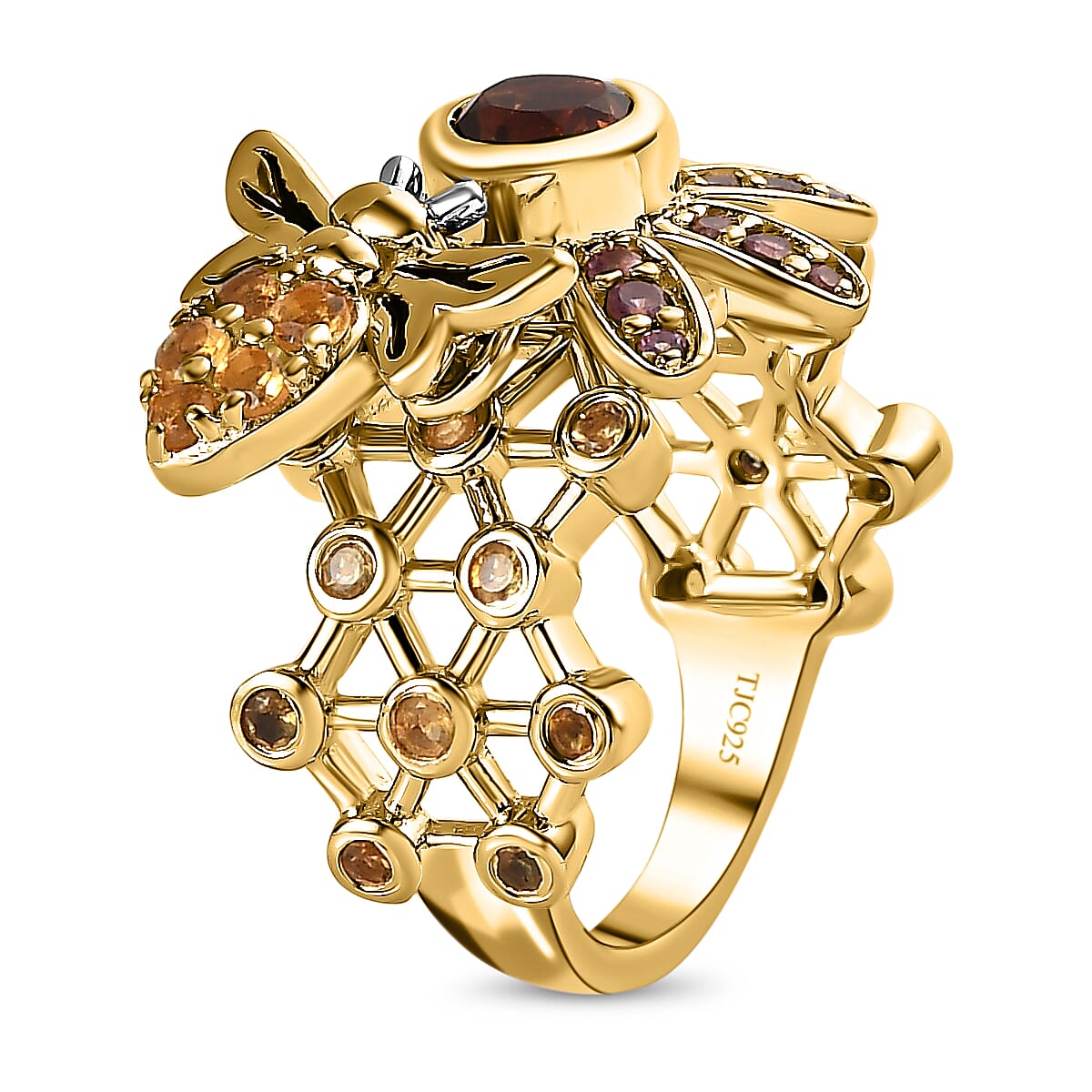 GP Honey Comb Collection - Madeira Citrine & Multi Gemstone Ring in 18K Vermeil Yellow Gold Plated Sterling Silver 1.50 Ct