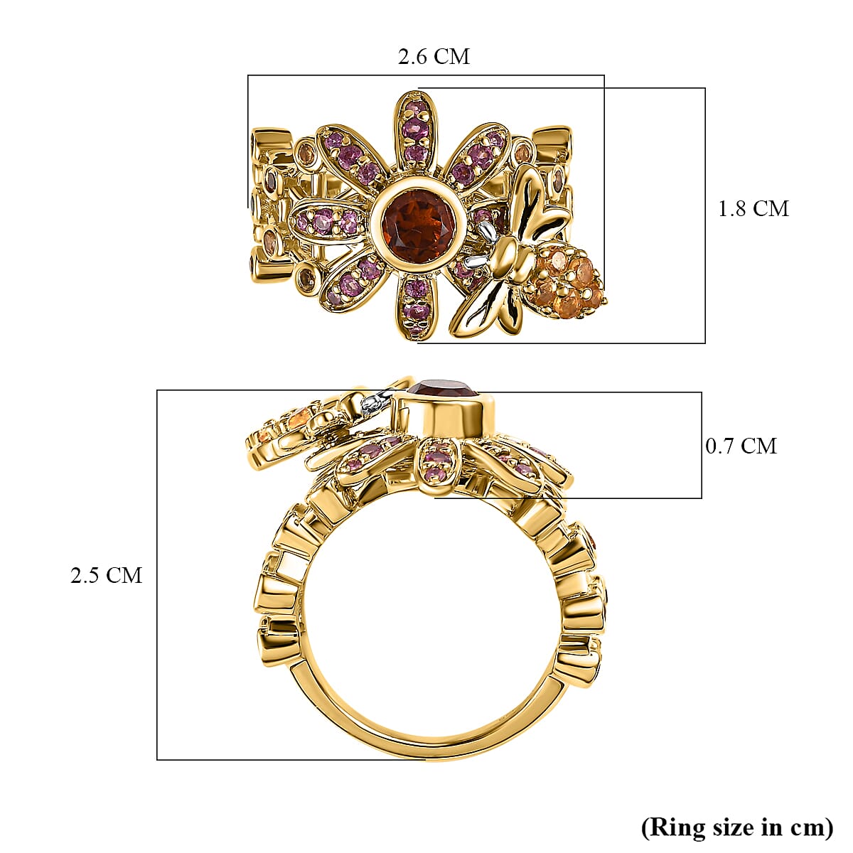 GP Honey Comb Collection - Madeira Citrine & Multi Gemstone Ring in 18K Vermeil Yellow Gold Plated Sterling Silver 1.50 Ct
