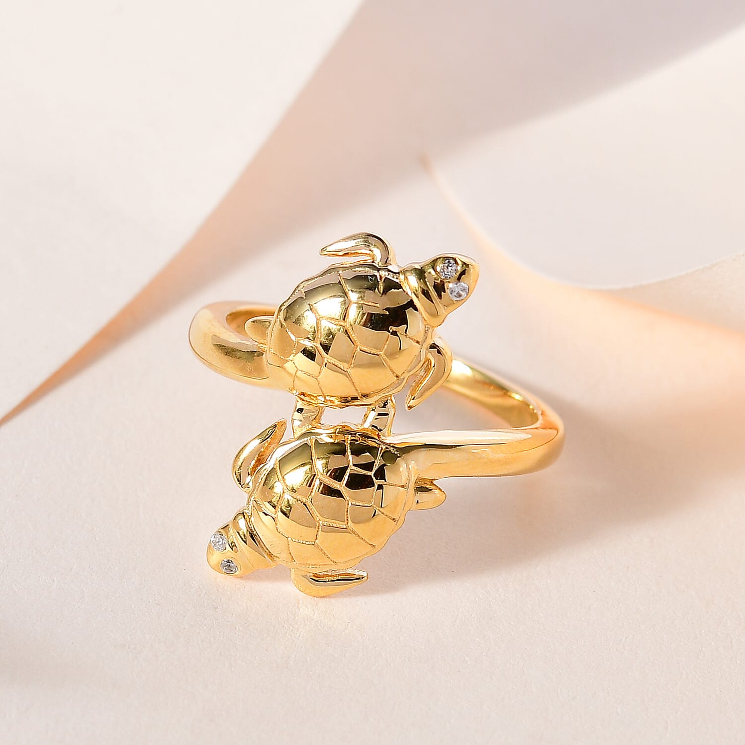 GP Sea Life Collection - Natural Zircon Tortoise Ring in 18K Yellow Gold Vermeil Plated Sterling Silver