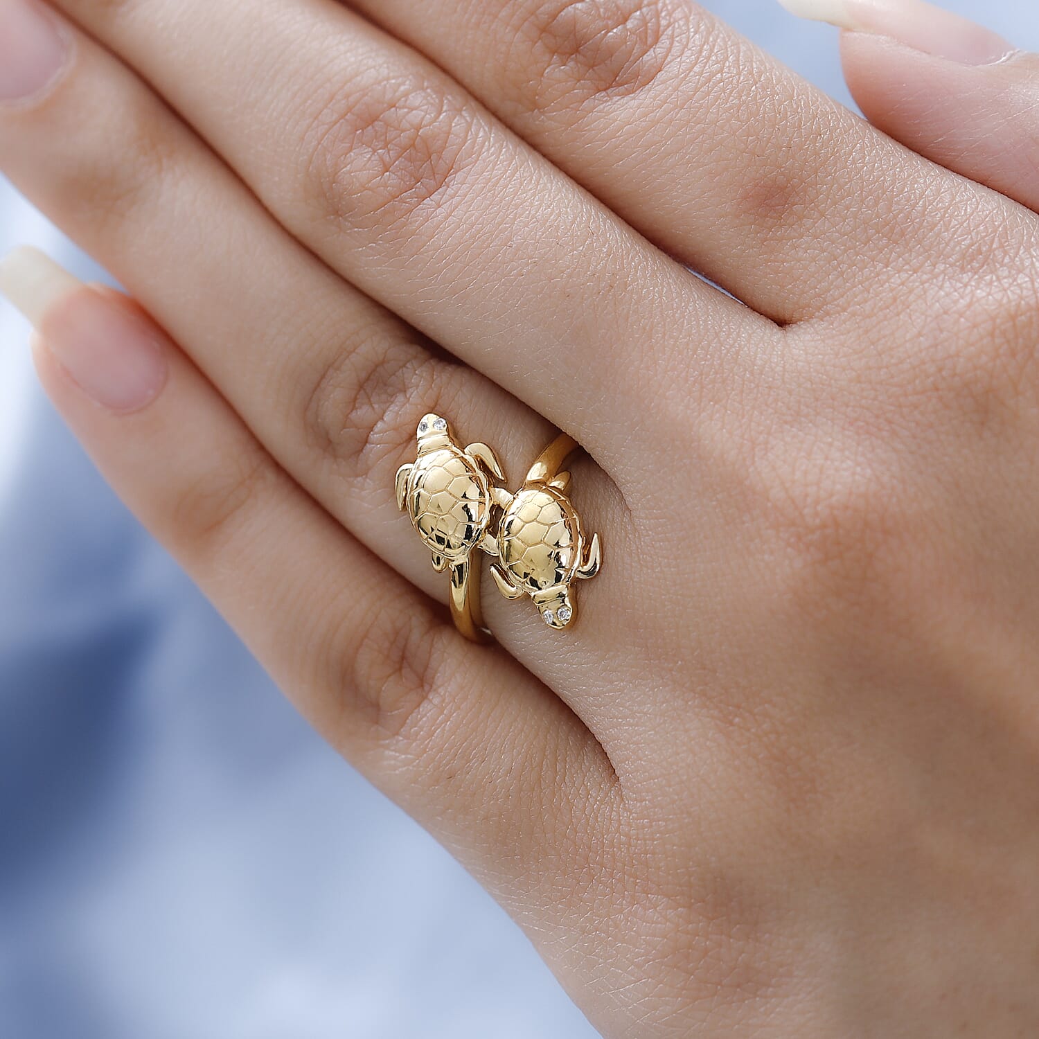 GP Sea Life Collection - Natural Zircon Tortoise Ring in 18K Yellow Gold Vermeil Plated Sterling Silver