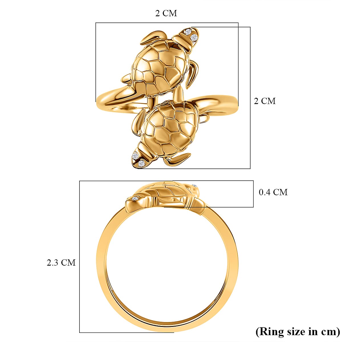 GP Sea Life Collection - Natural Zircon Tortoise Ring in 18K Yellow Gold Vermeil Plated Sterling Silver