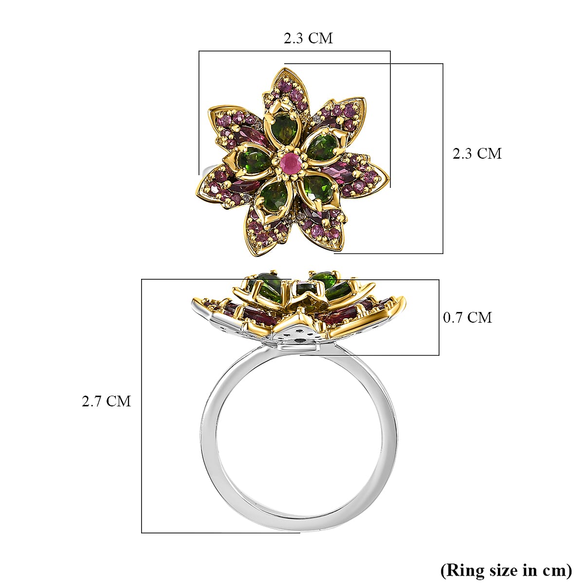 GP Italian Garden Collection - Natural Chrome Diopside & Multi Gemstone Floral Ring in 18K Yellow Gold Vermeil Plated Sterling Silver 3.09 Ct