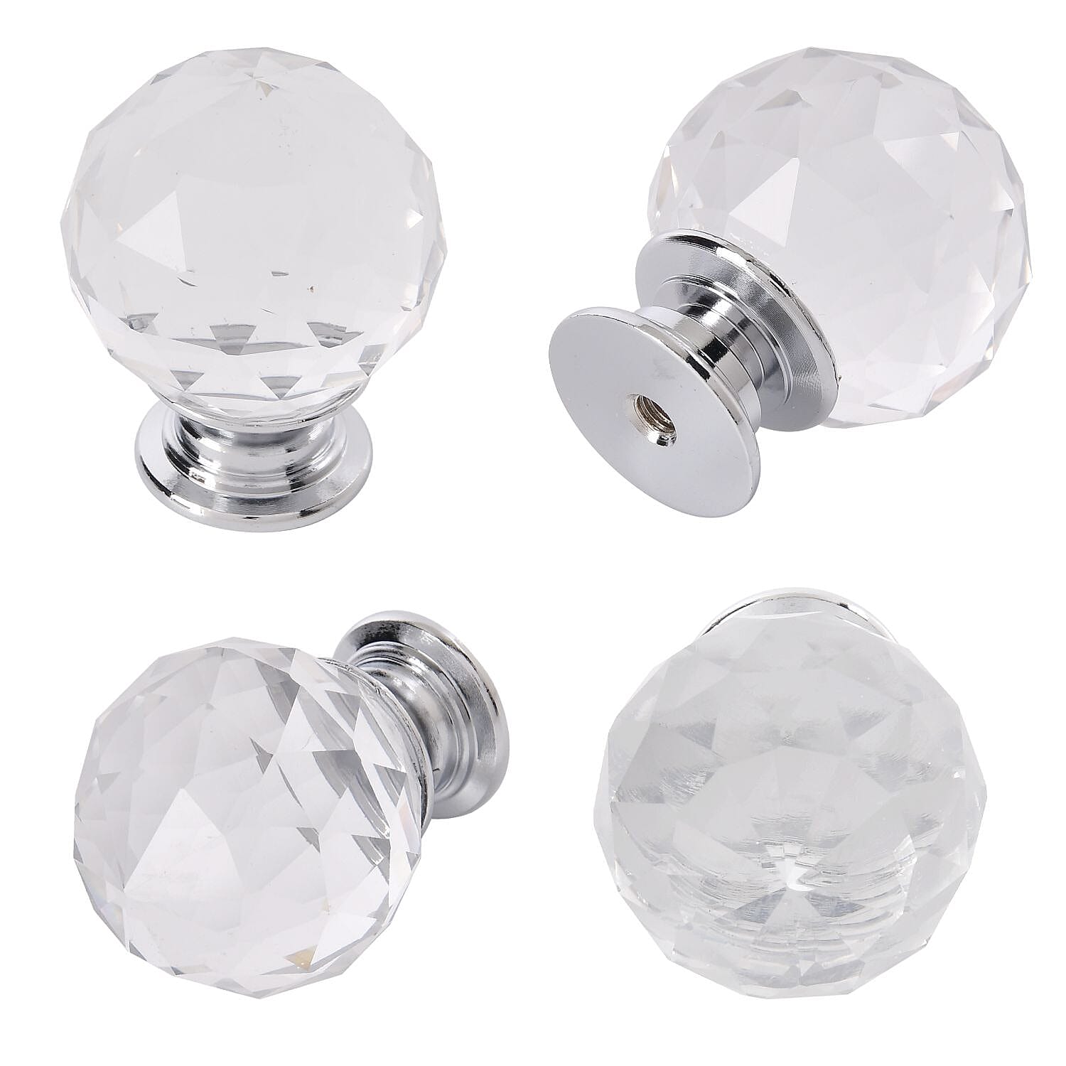Set of 12 Pcs Crystal Round Knobs with 36 Pcs Different Gauge Screws - Silver