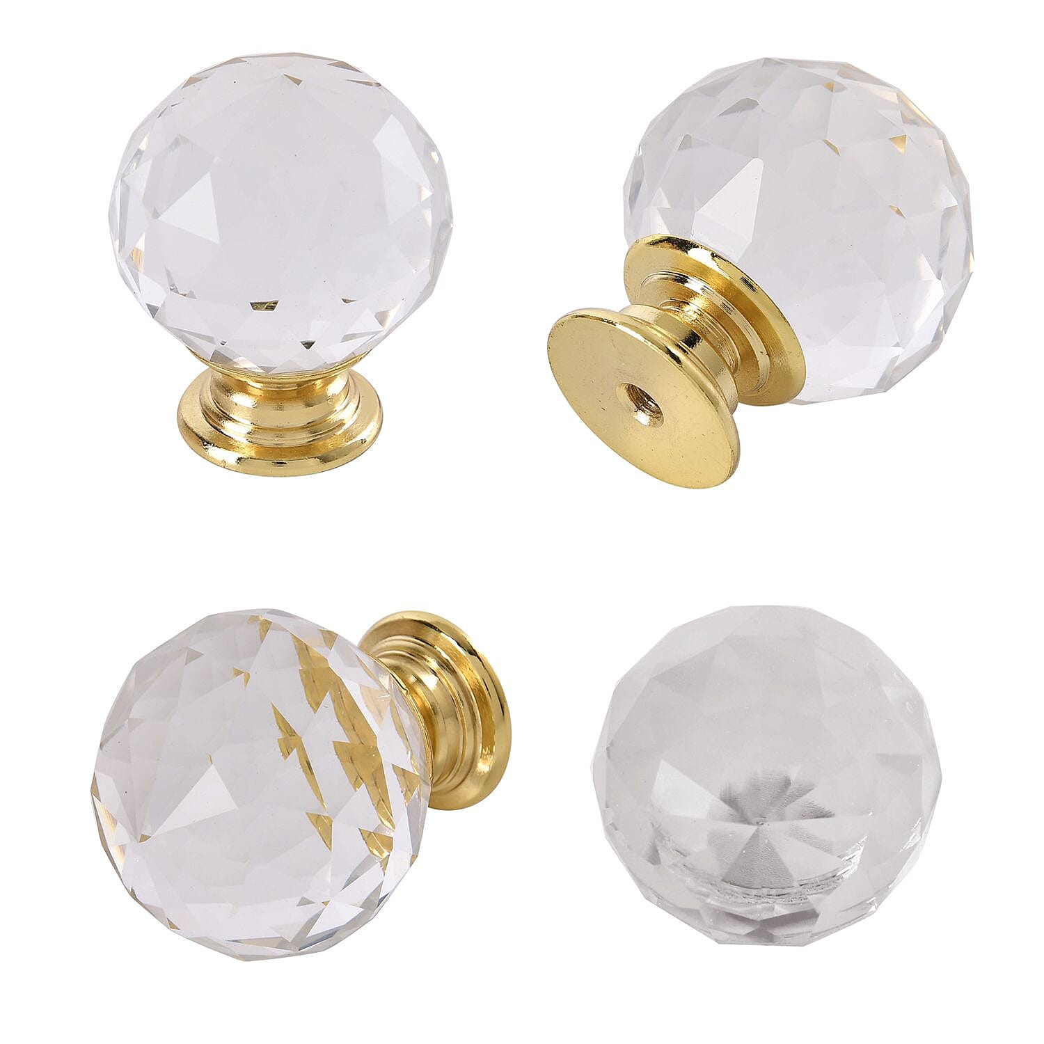 Set of 12 Pcs Round Crystal Knobs with 36 Pcs Different Gauge Screws - Gold