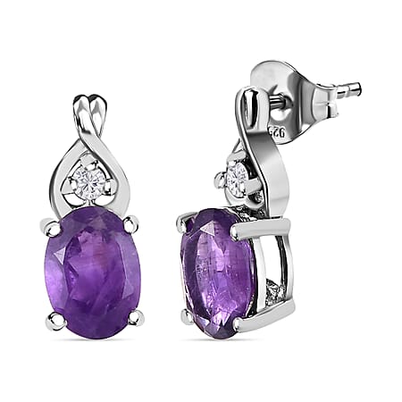 Amethyst and Natural Zircon Earrings in Platinum Overlay Sterling Silver 1.64 Ct