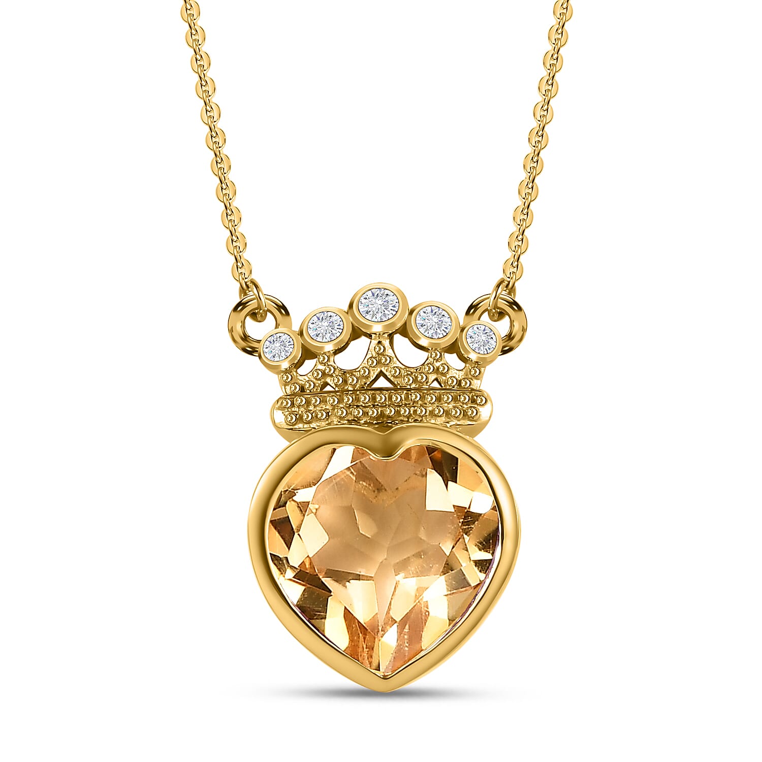 Citrine and Natural Zircon Heart Necklace (Size - 20) in 14K Gold Overlay Sterling Silver 3.23 Ct