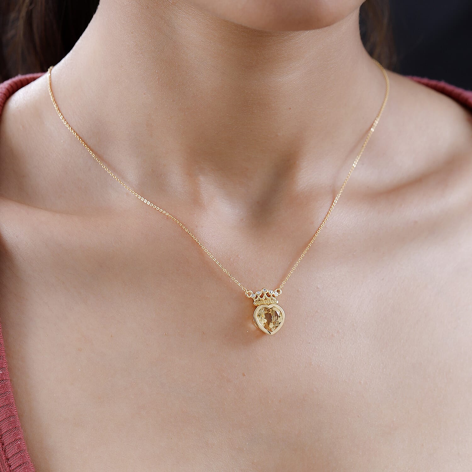 Citrine and Natural Zircon Heart Necklace (Size - 20) in 14K Gold Overlay Sterling Silver 3.23 Ct