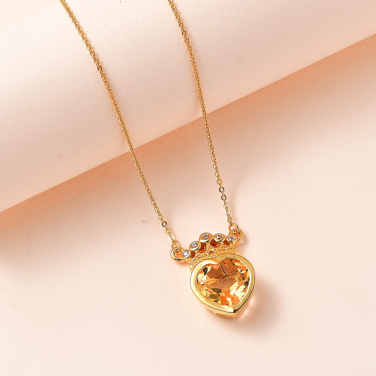 Citrine and Natural Zircon Heart Necklace (Size - 20) in 14K Gold Overlay Sterling Silver 3.23 Ct