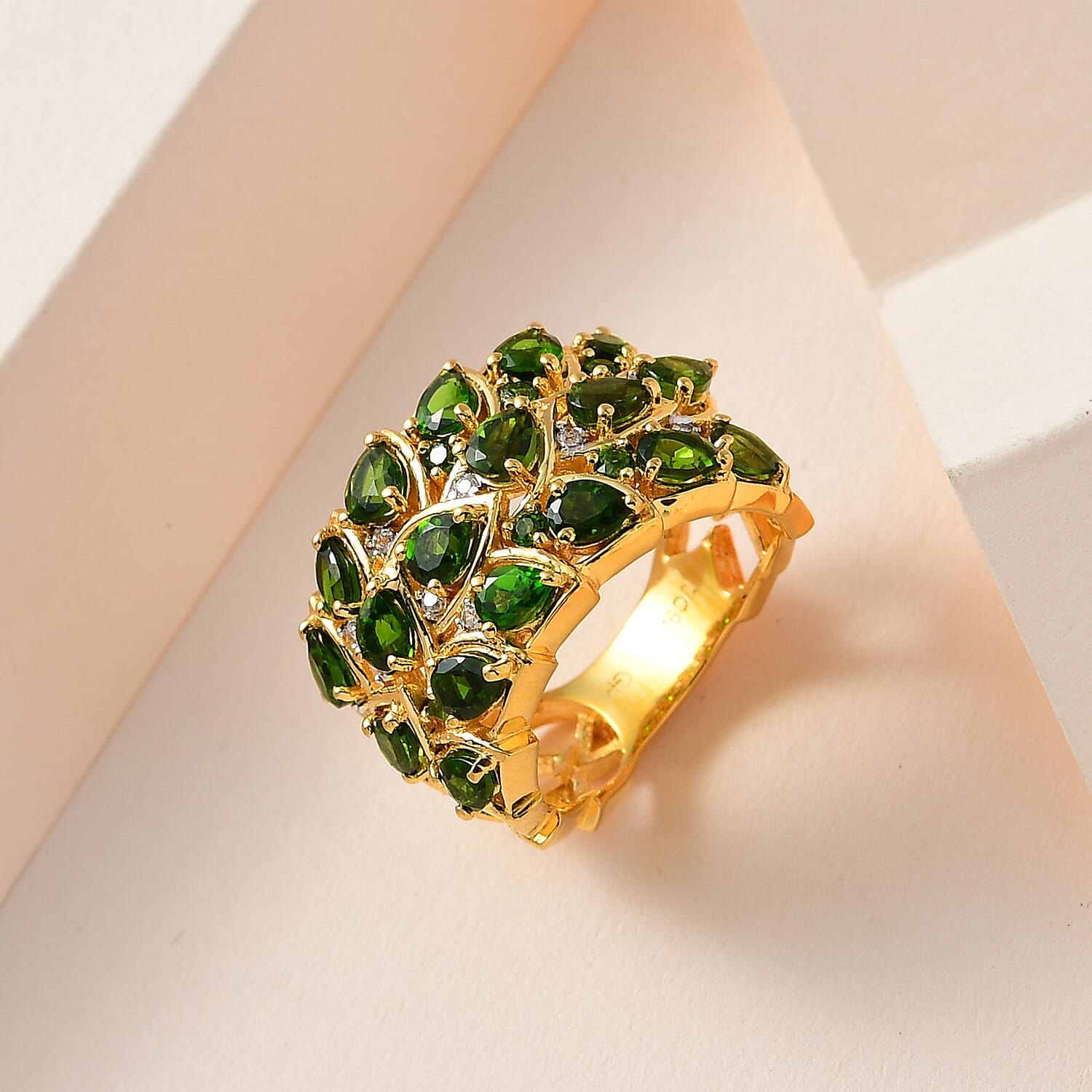 GP Leaf Collection - Natural Chrome Diopside & Natural Zircon Ring in 18K Yellow Gold Vermeil Plated Sterling Silver 3.28 Ct