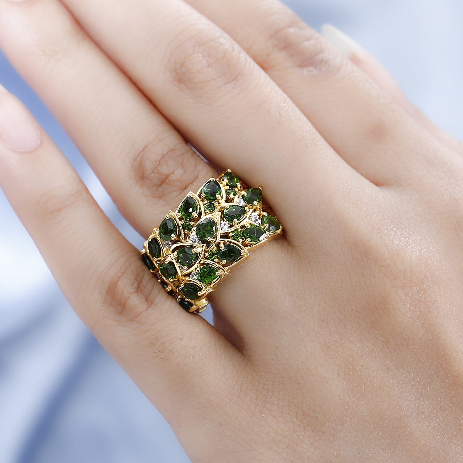 GP Leaf Collection - Natural Chrome Diopside & Natural Zircon Ring in 18K Yellow Gold Vermeil Plated Sterling Silver 3.28 Ct