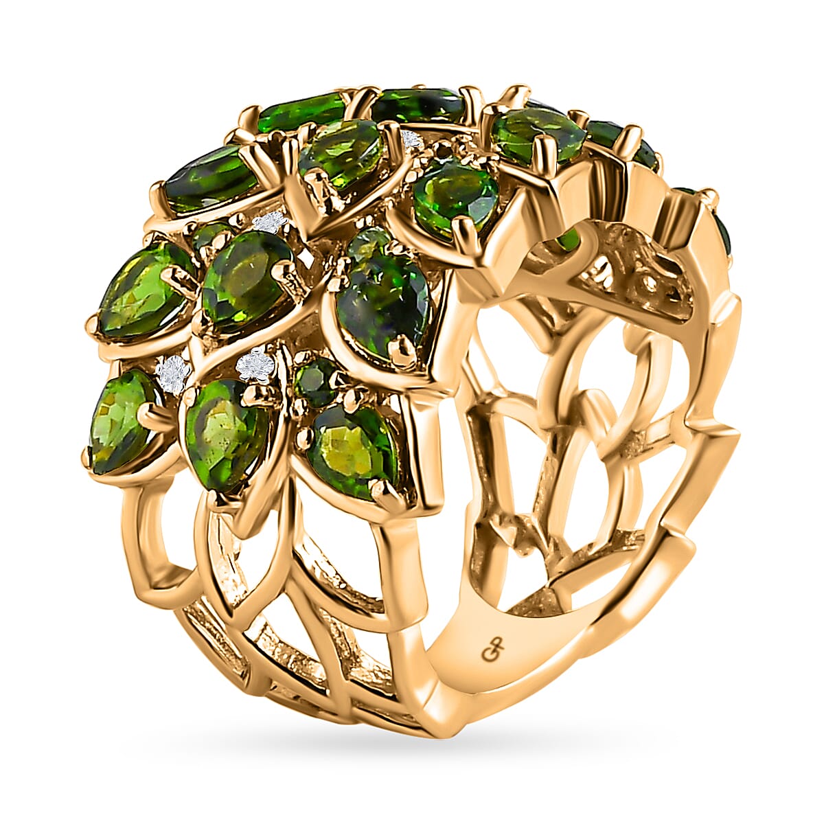 GP Leaf Collection - Natural Chrome Diopside & Natural Zircon Ring in 18K Yellow Gold Vermeil Plated Sterling Silver 3.28 Ct