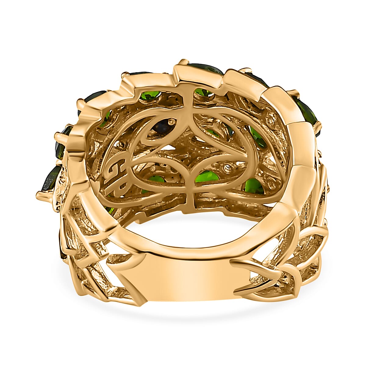 GP Leaf Collection - Natural Chrome Diopside & Natural Zircon Ring in 18K Yellow Gold Vermeil Plated Sterling Silver 3.28 Ct