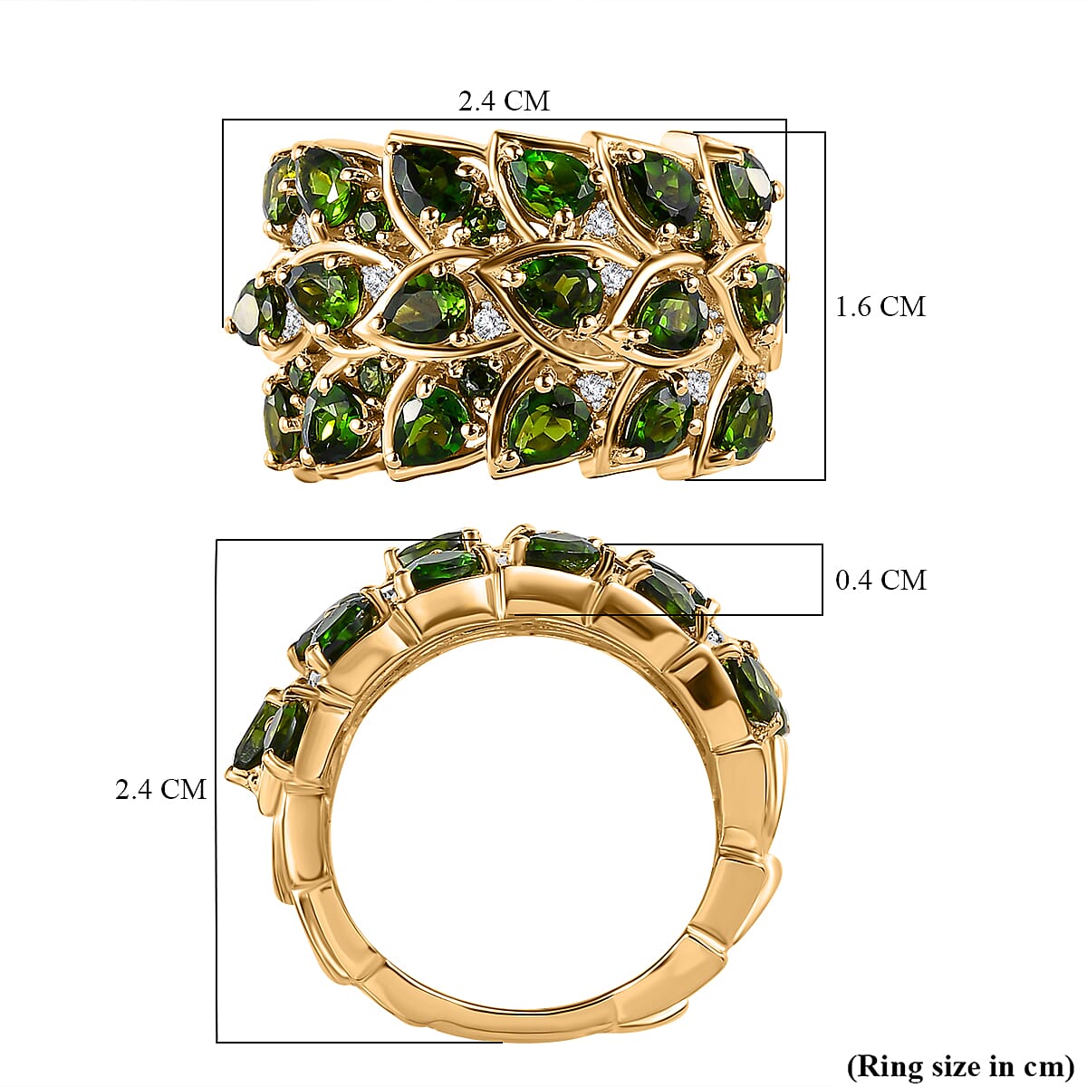 GP Leaf Collection - Natural Chrome Diopside & Natural Zircon Ring in 18K Yellow Gold Vermeil Plated Sterling Silver 3.28 Ct